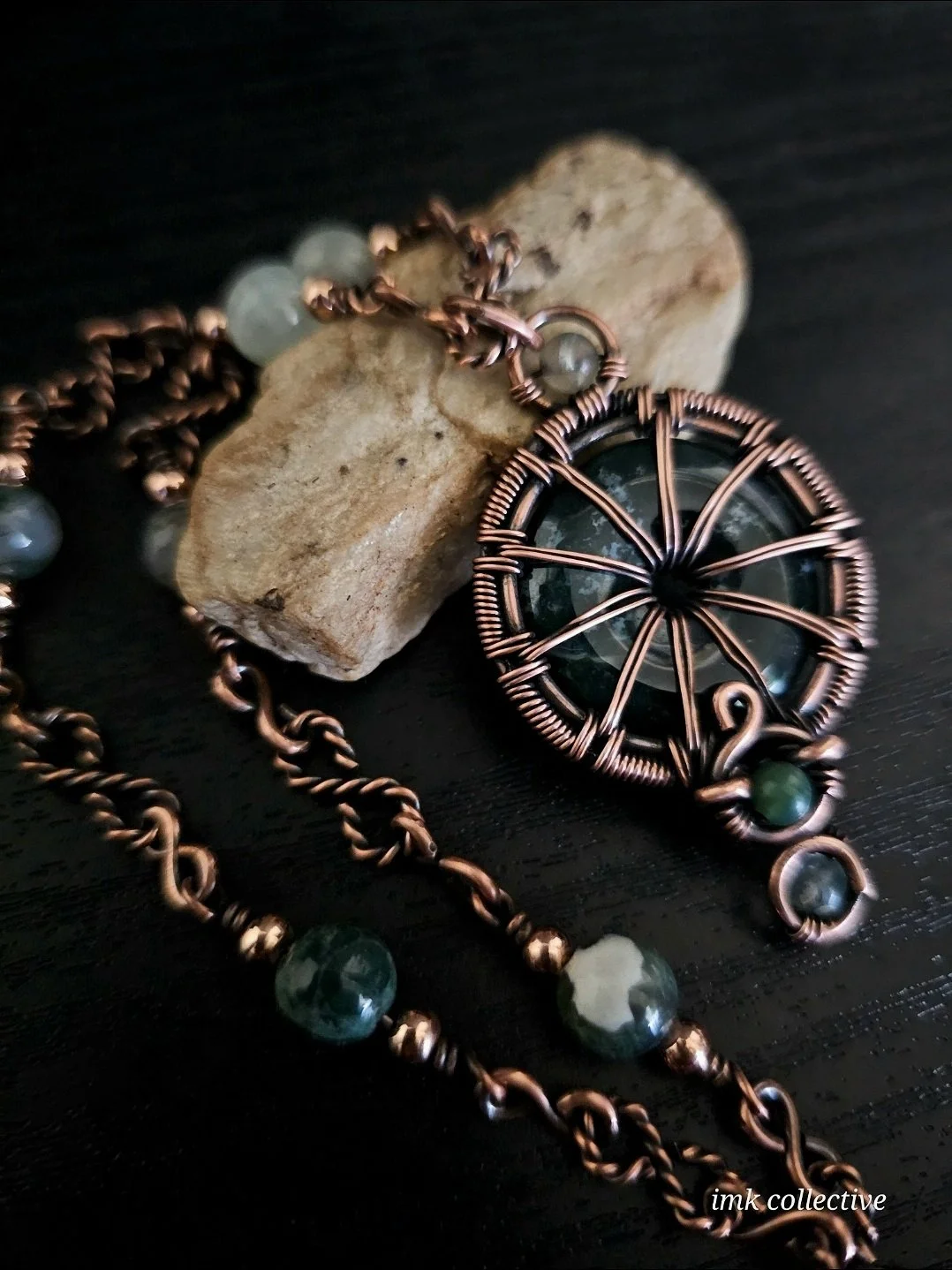 Moss Agate & Angelite "Compass" necklace
