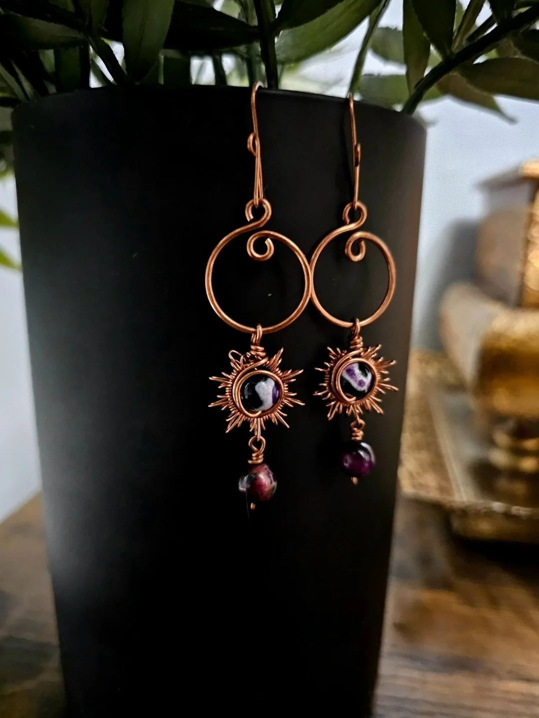 Purple Dragon's Vein Agate & Galaxy Tiger's Eye earrings