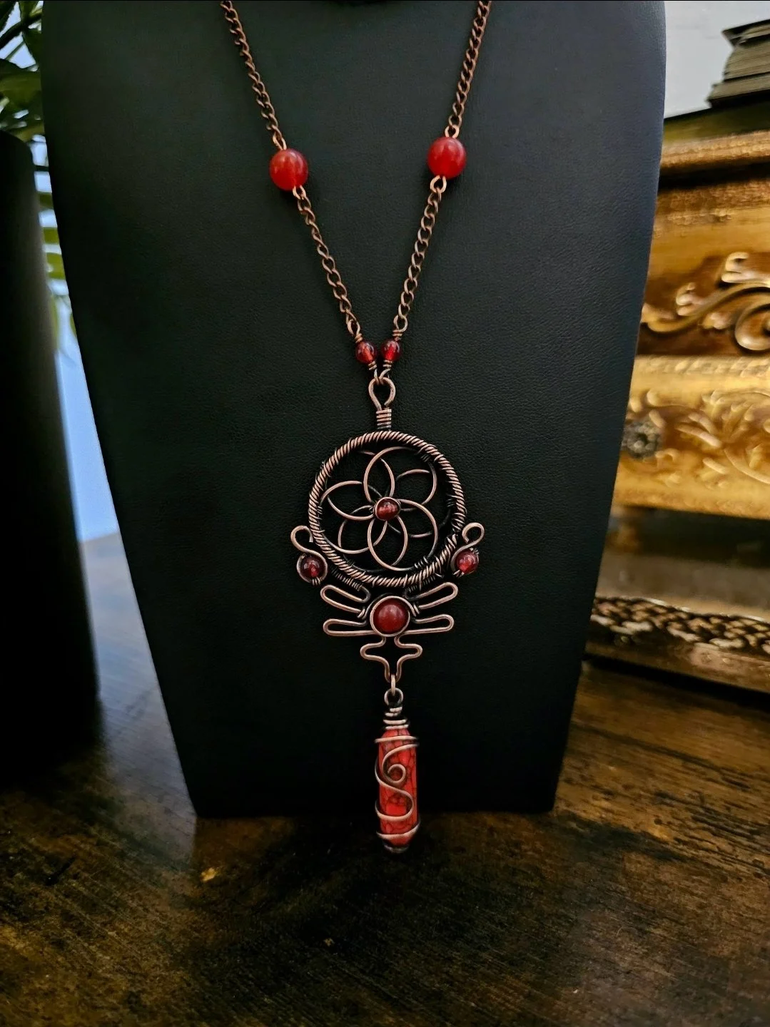 Carnelian "Seed of life" necklace