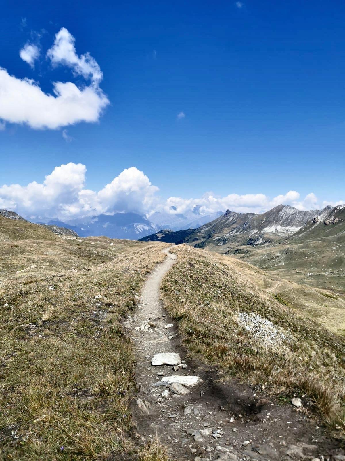 Paysage de montagne au Valais, avec un sentier de randonnée