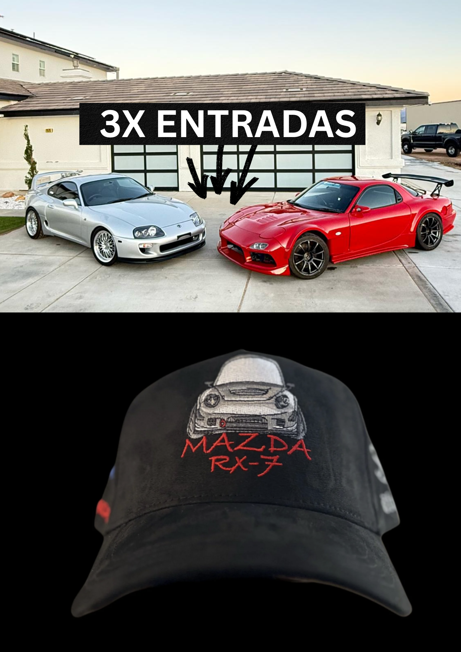 3x ENTRADAS Y 1 Mazda RX-7 GORRA DE GAMUZA