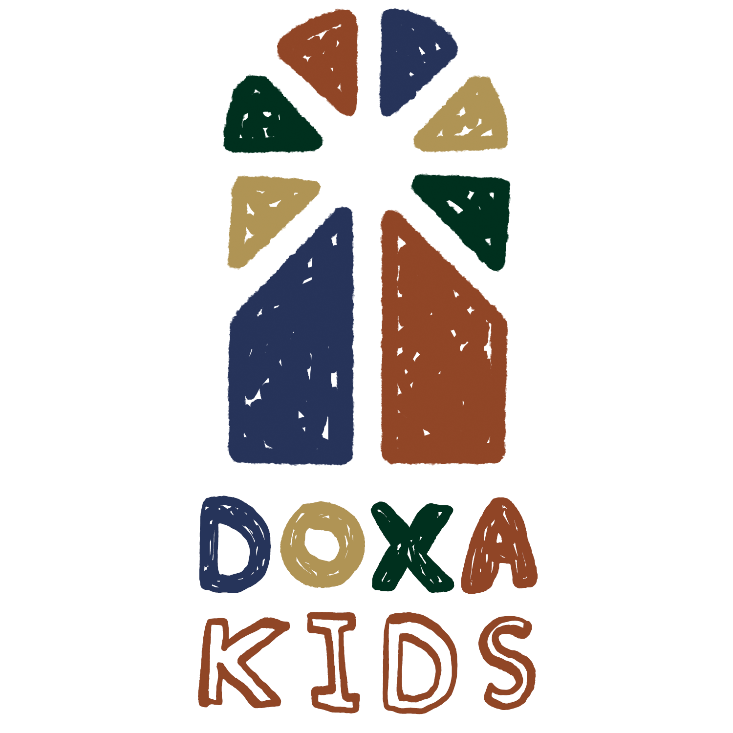 Doxa Church's mark stylized in chalk paint with 'Doxa Kids' below it.