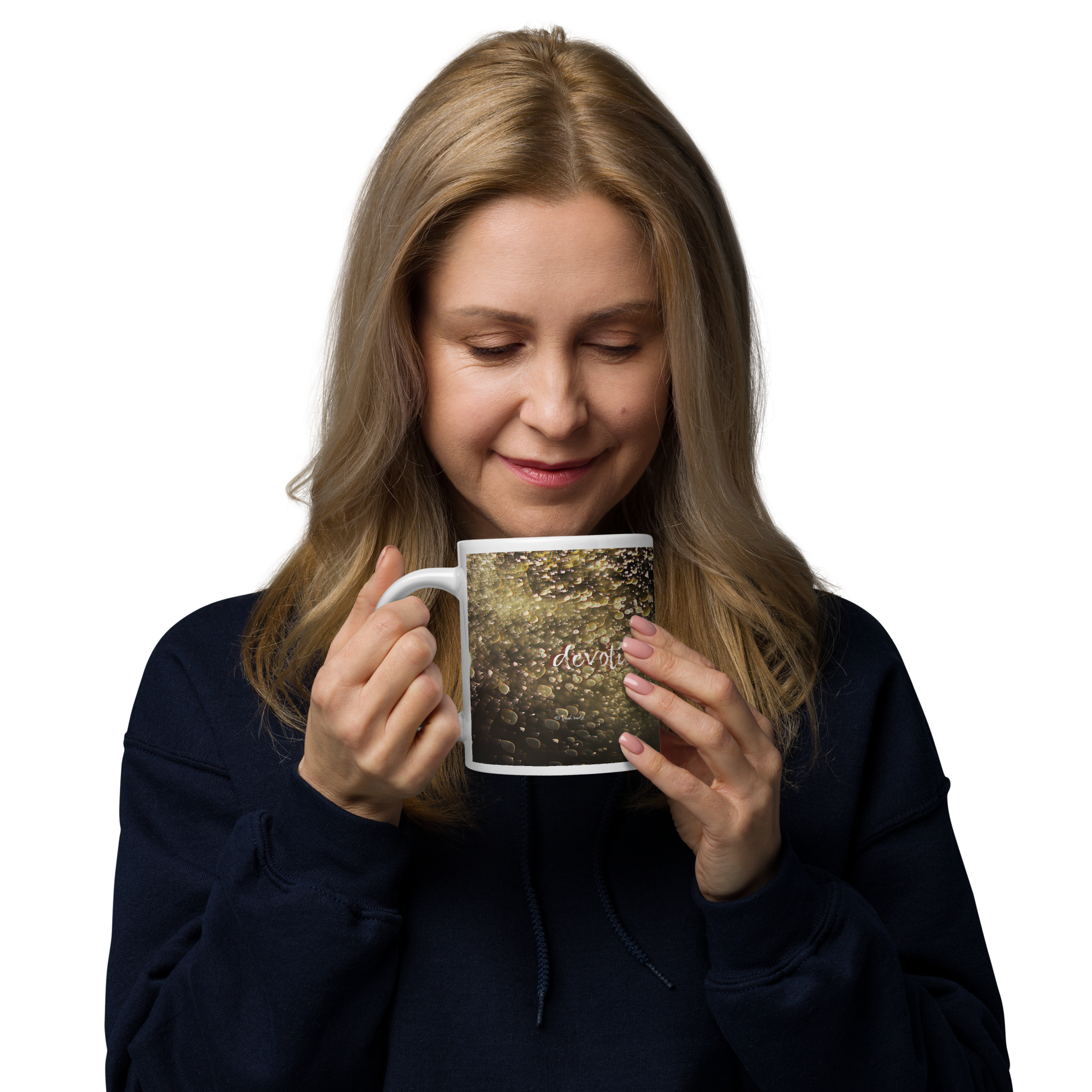 White Glossy Mug - 20, 15, 11 oz - Devotion by Paul Rudy & the Kate Shu Collective