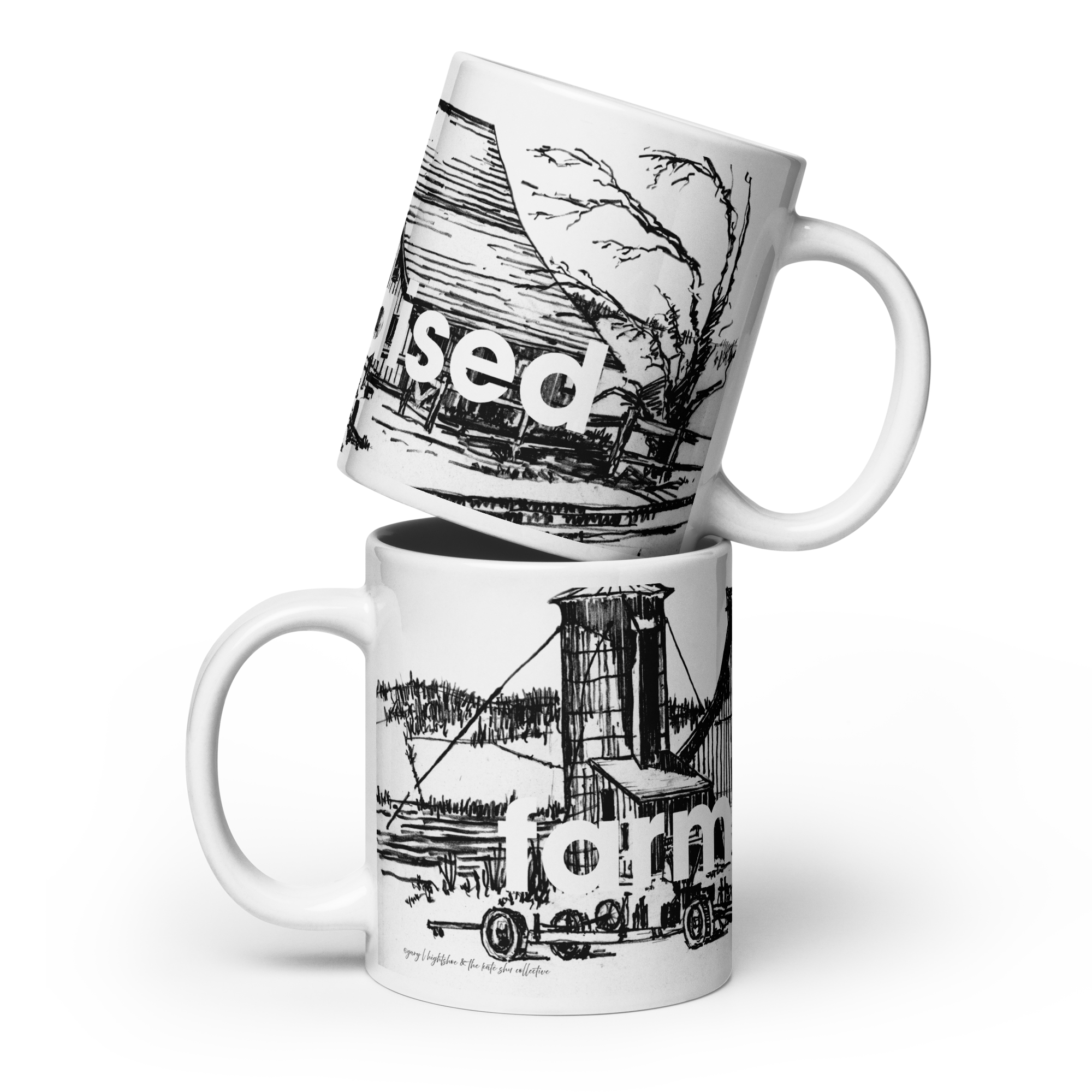 White Glossy Mug - 20, 15, 11 oz - The Farm IX - Farm Raised by Gary L Hightshoe & the Kate Shu Collective