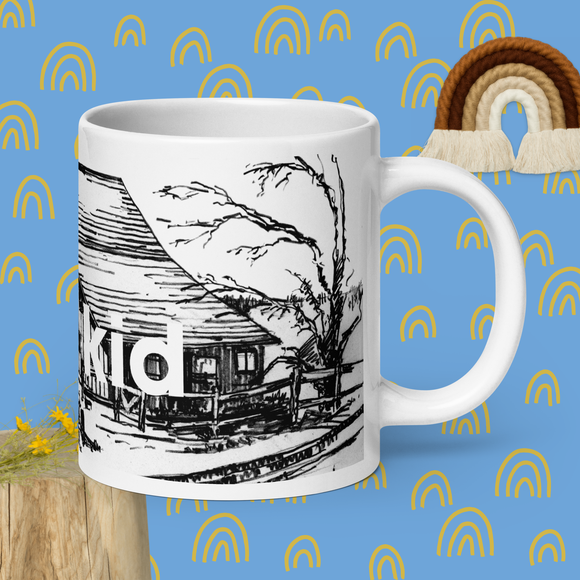 White Glossy Mug - 20, 15, 11 oz - The Farm IX - Farm Kid by Gary L Hightshoe & the Kate Shu Collective