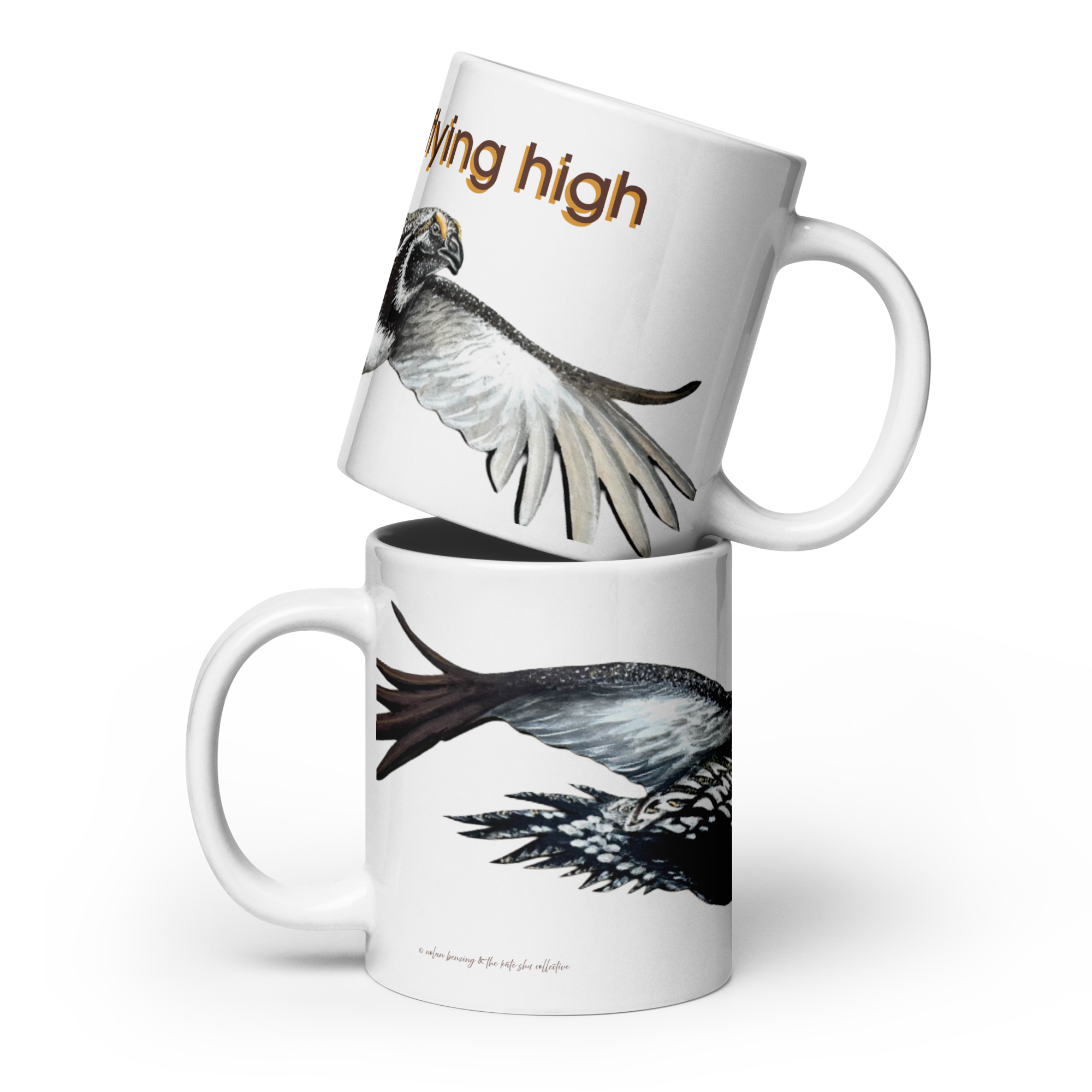 White Glossy Mug - 20, 15, 11 oz - Ornithology: Kestrel Collection, Flying High by Nolan Benzing & the Kate Shu Collective