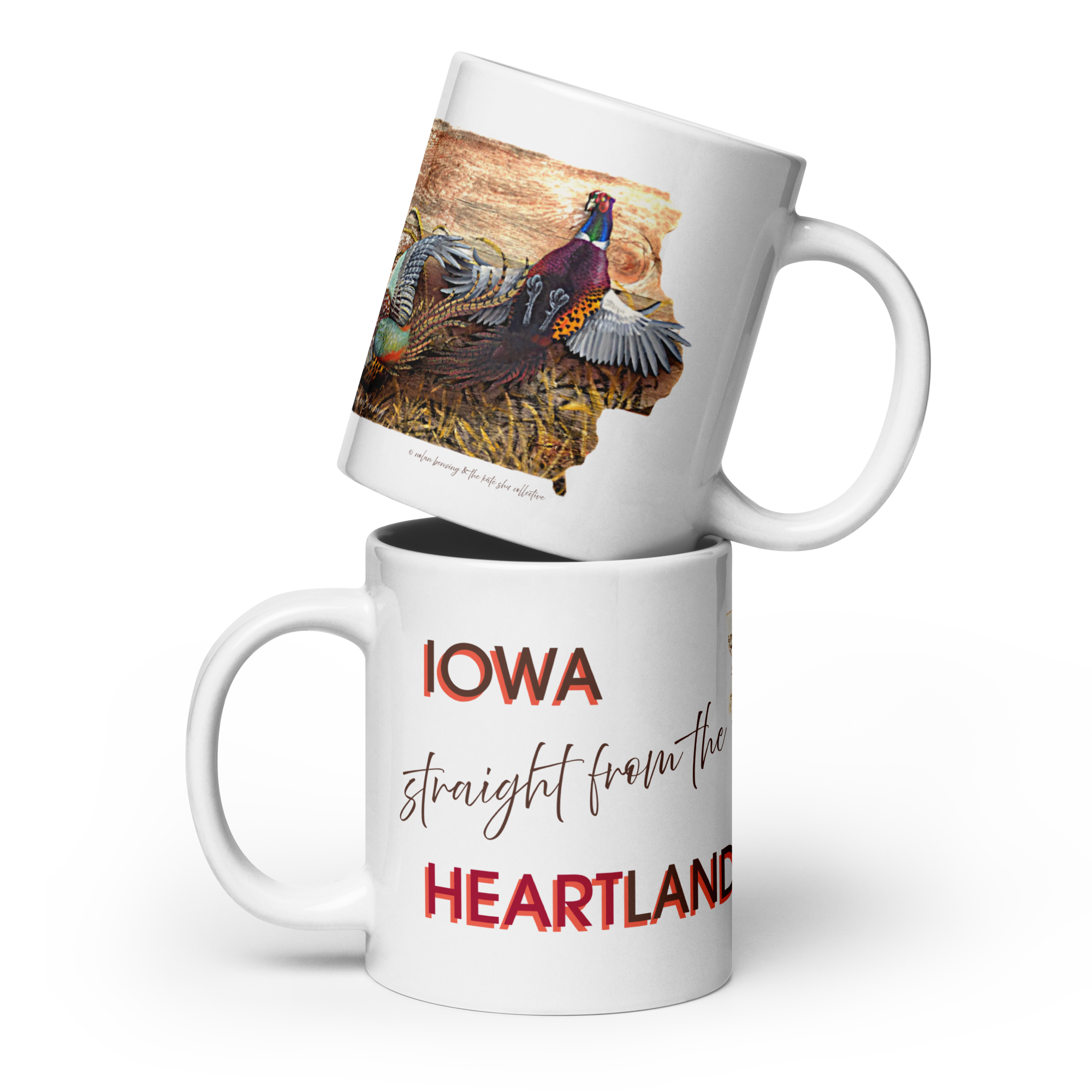 White Glossy Mug - 20, 15, 11 oz - Ornithology: Kestrel Collection, Straight From the Heartland IOWA by Nolan Benzing & the Kate Shu Collective