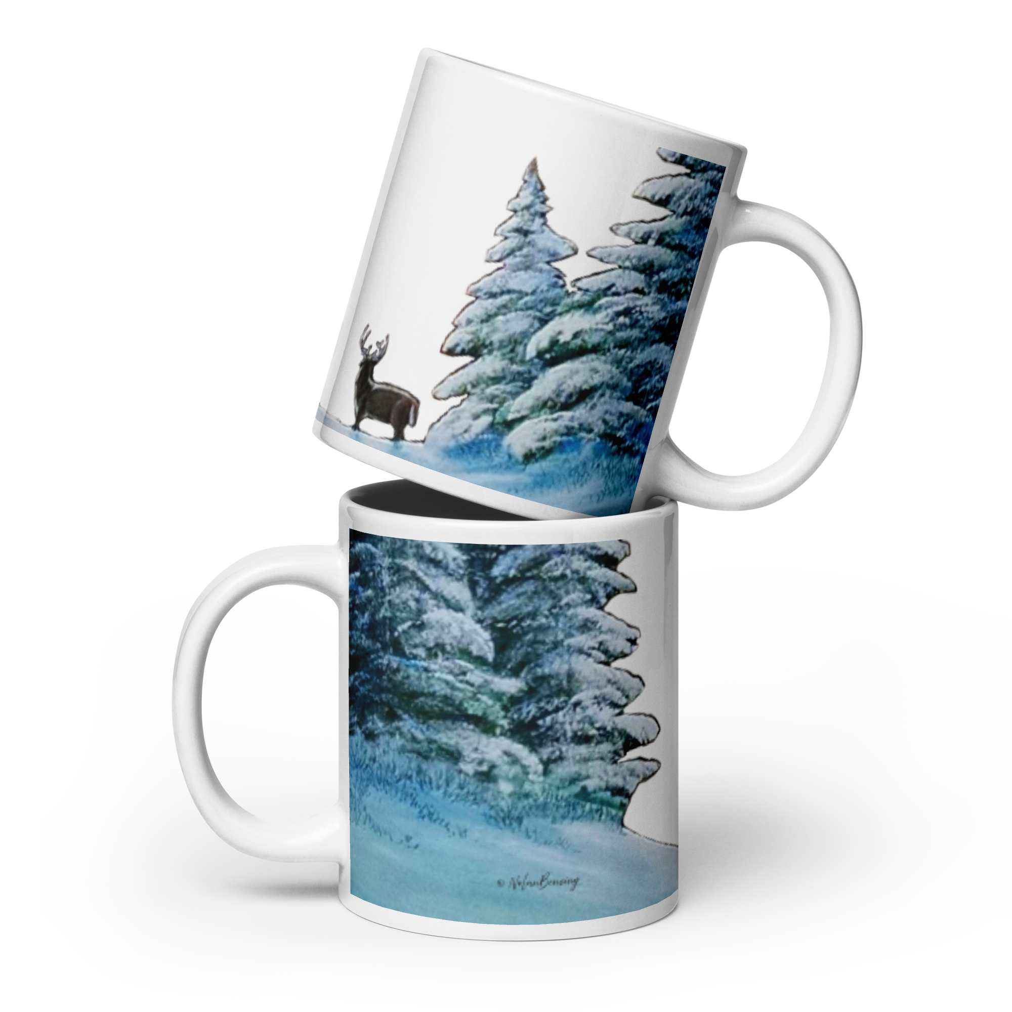 White Glossy Mug - 20, 15, 11 oz - Happy Bucking Holidays by Nolan Benzing & the Kate Shu Collective