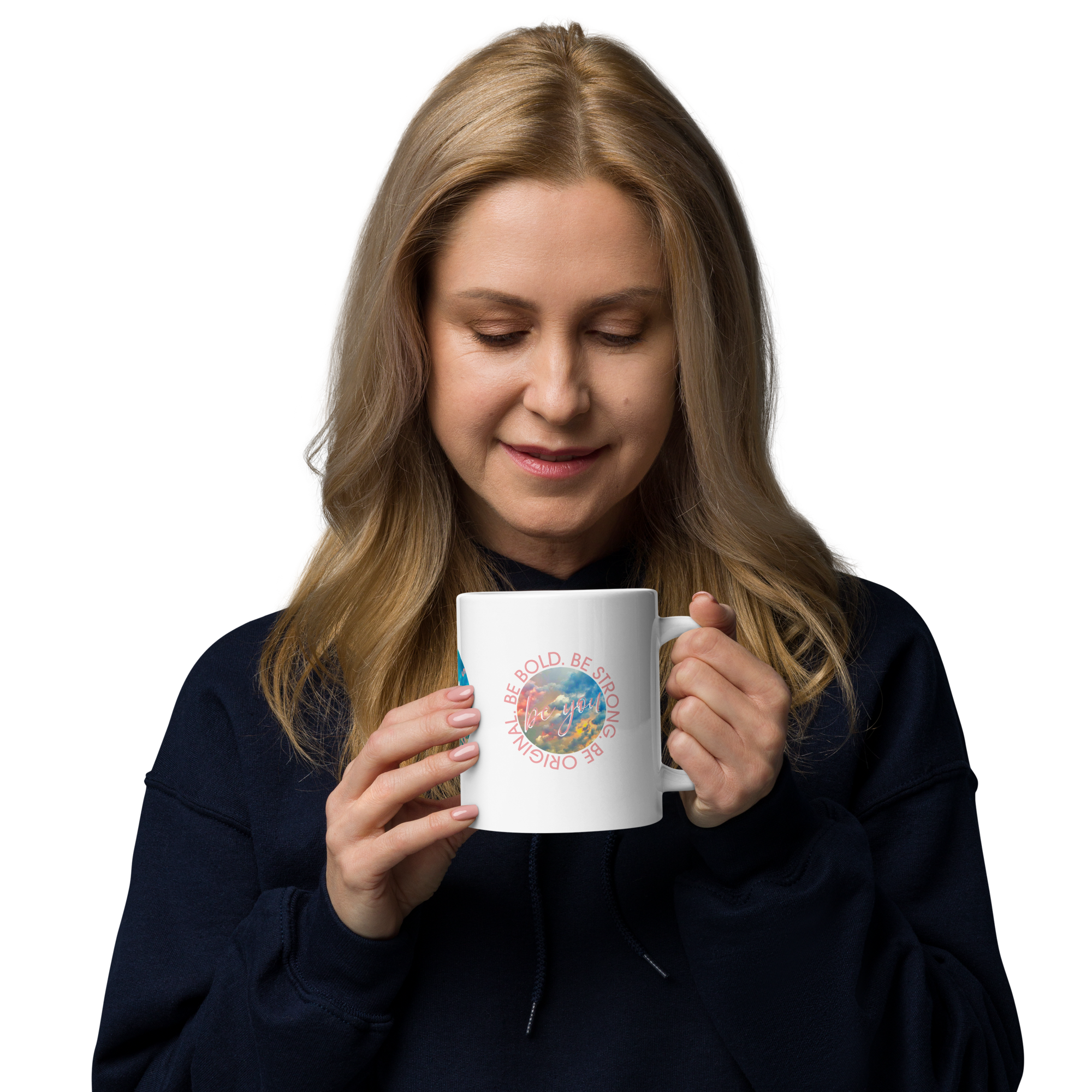 White Glossy Mug - 20, 15, 11 oz - Authentic You Pretty In Pink by Jill Kobliska, Original Artwork by Paul Rudy & the Kate Shu Collective