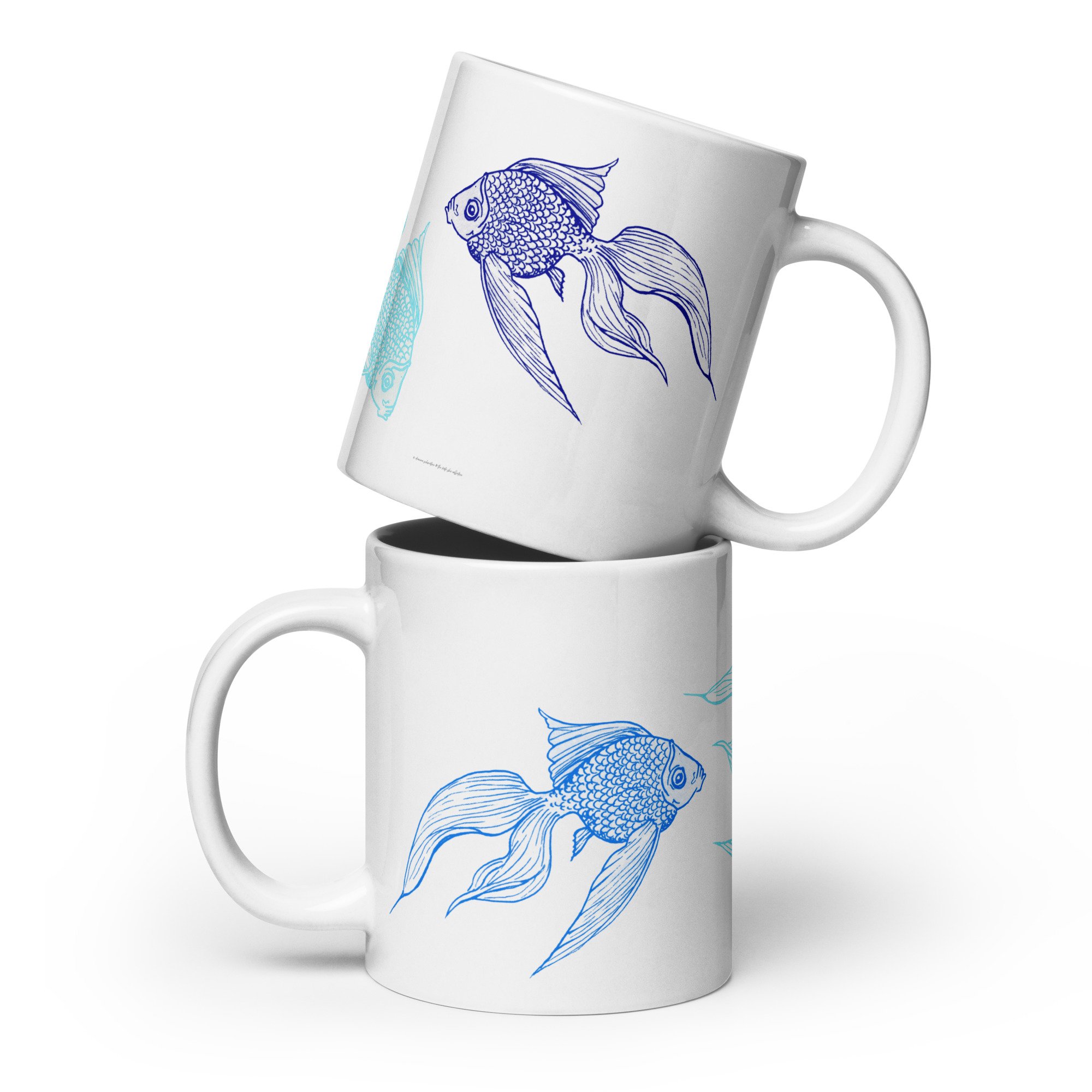 White Glossy Mug - 20, 15, 11 oz - Blue Trio by Deanna Schweitzer & the Kate Shu Collective