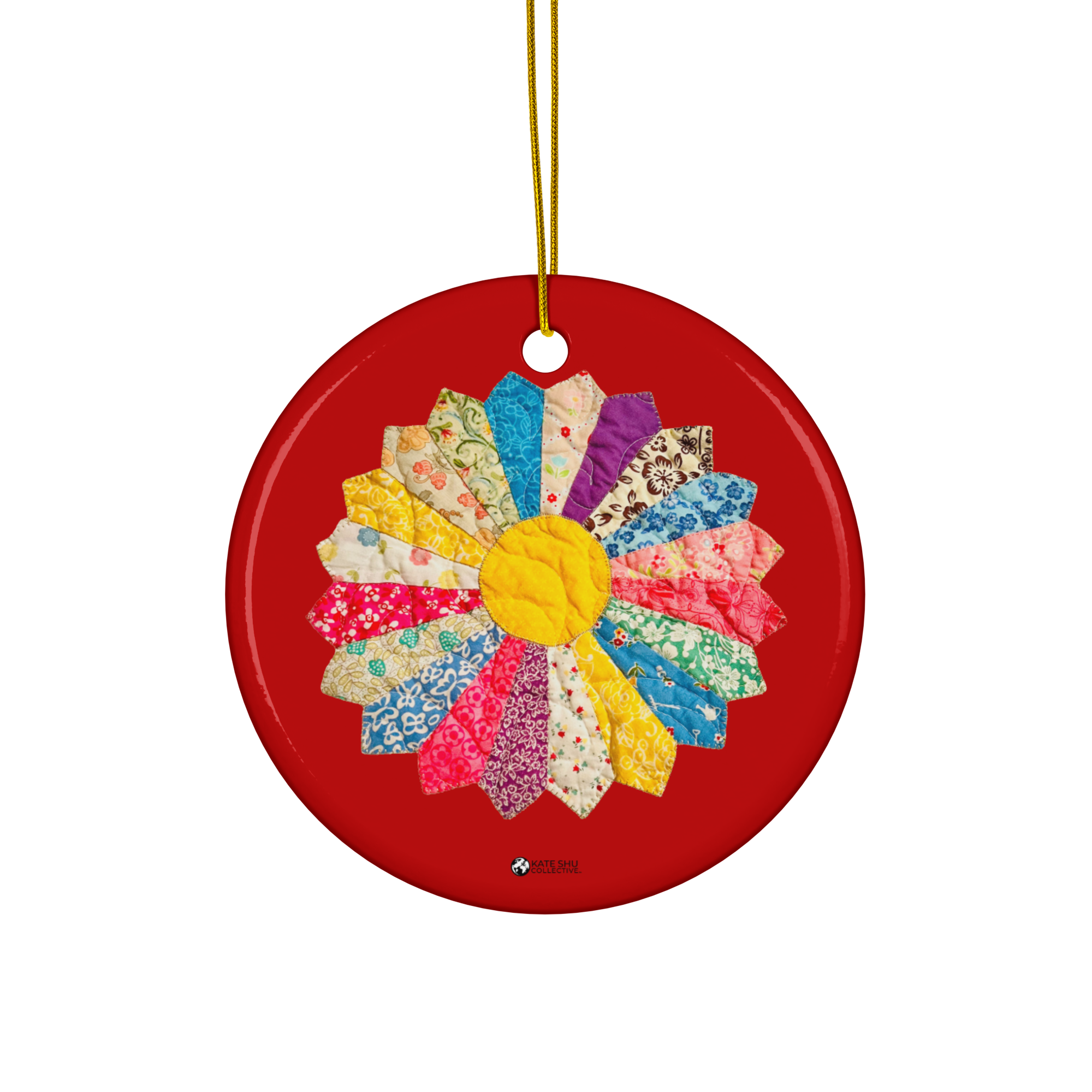 Ceramic Ornament - Holly Berry - Quilted by MaryKay Lambert & the Kate Shu Collective