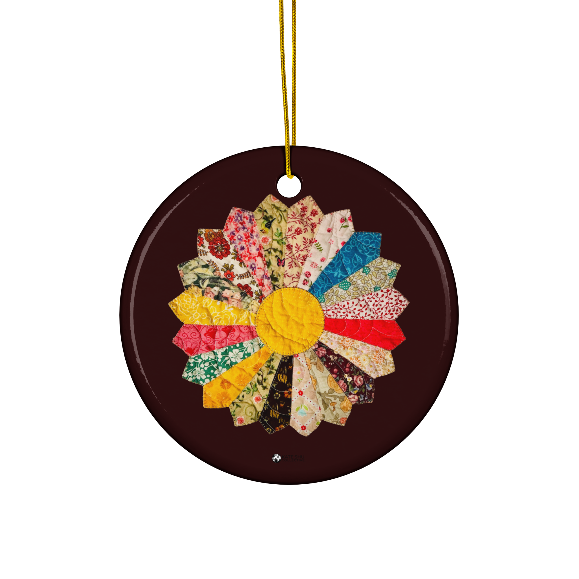 Ceramic Ornament - Circle - Ripe Plum - Quilted by MaryKay Lambert & the Kate Shu Collective