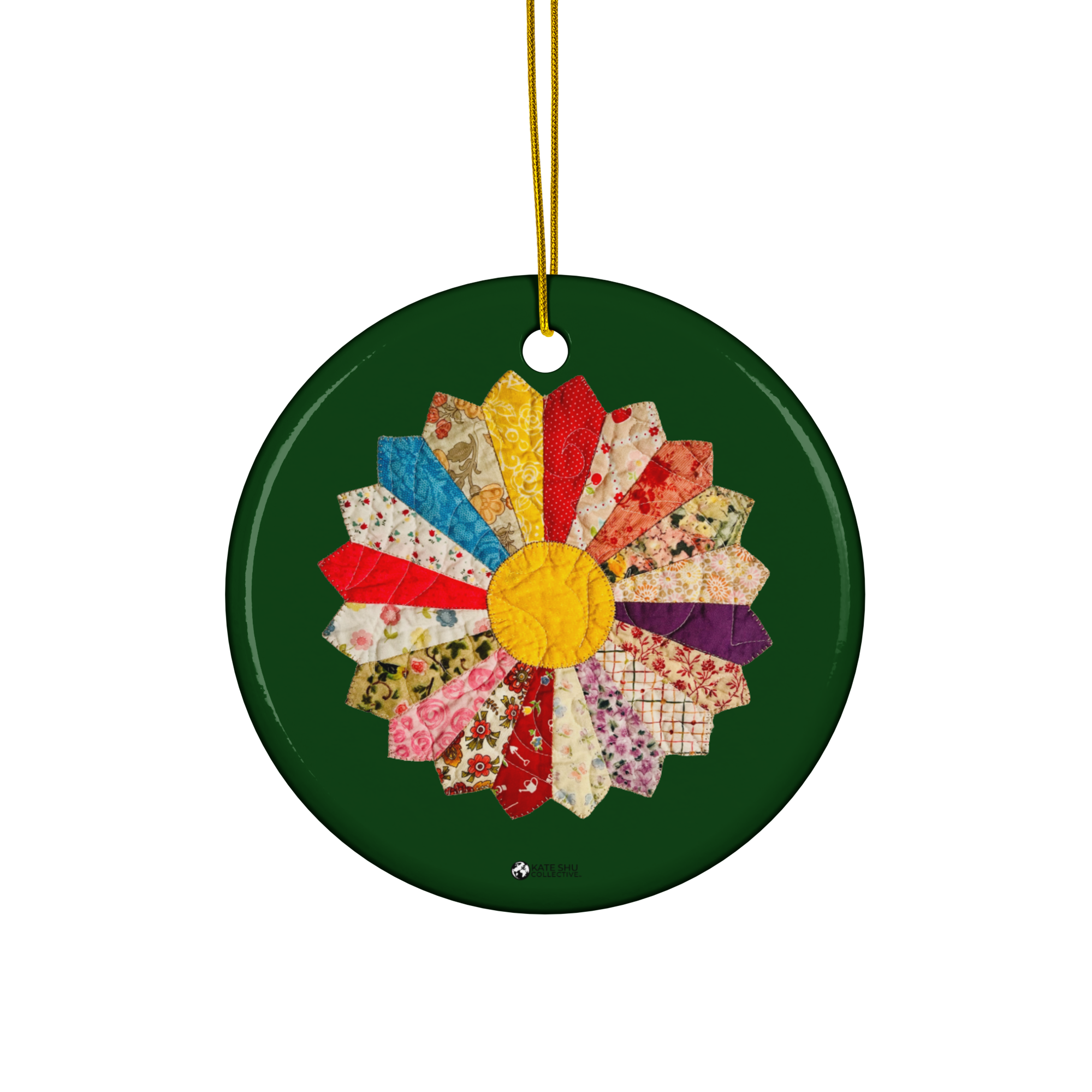 Ceramic Ornament  - Circle - RunForest - Quilted by MaryKay Lambert & the Kate Shu Collective