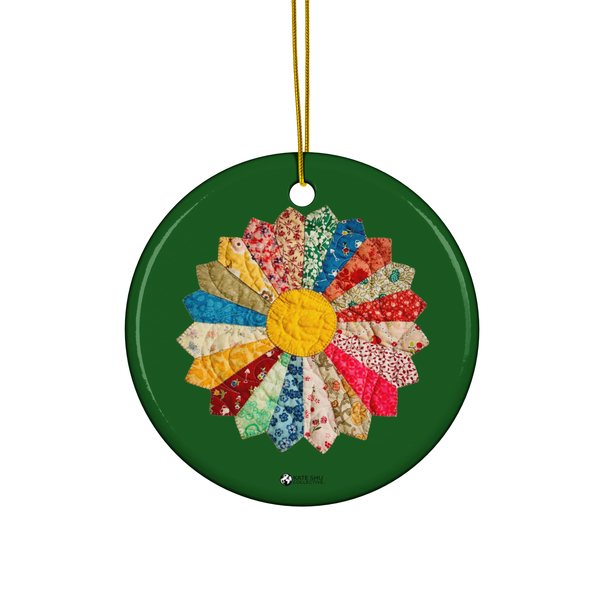 Ceramic Ornament - Circle - Mossy - Quilted by MaryKay Lambert & the Kate Shu Collective