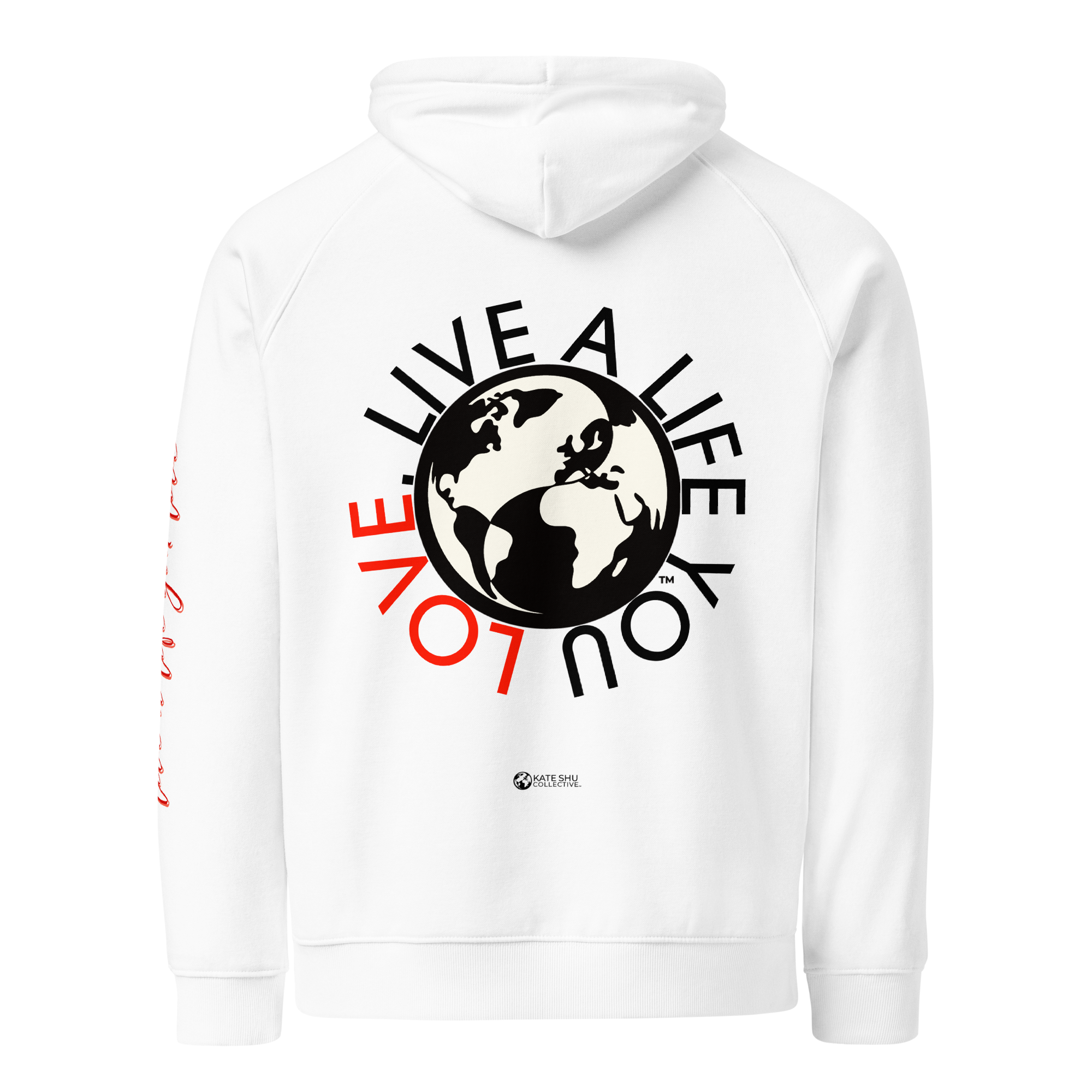 Unisex Eco Raglan Hoodie - Snow White - Live a Life You LOVE by Kate Shu & the Kate Shu Collective
