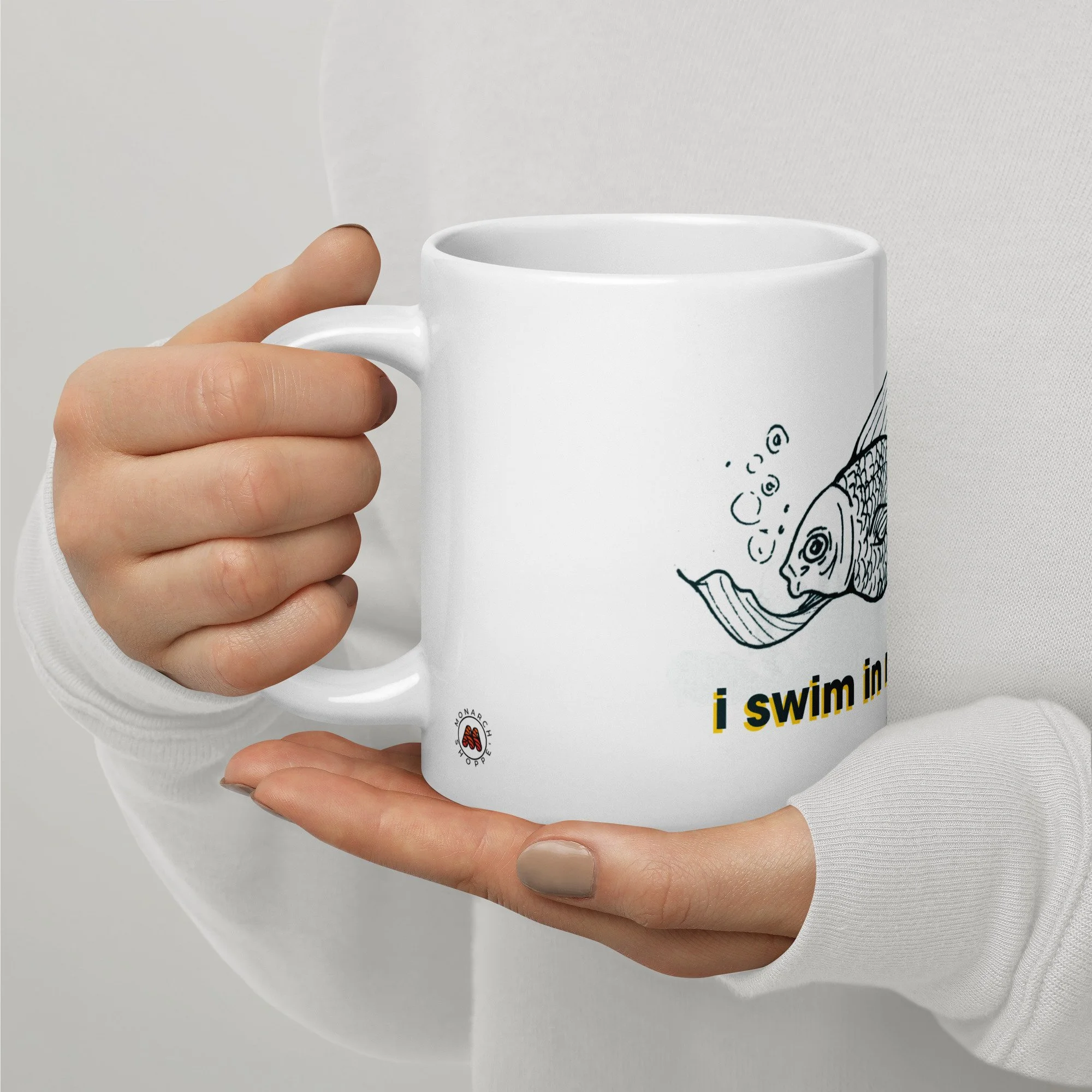 White Glossy Mug - 20, 15, 11 oz - I Swim In My Own Lane by Deanna Schweitzer & the Kate Shu Collective