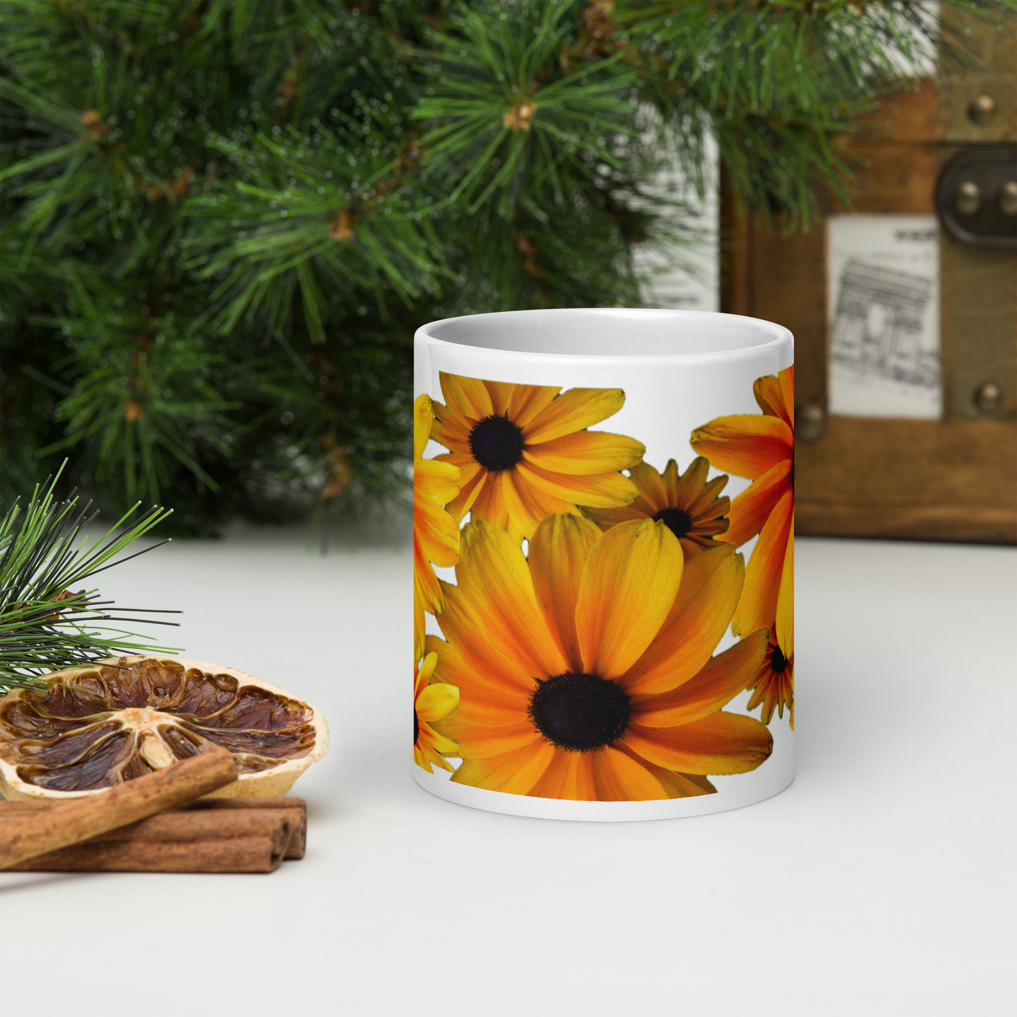 White Glossy Mug - 20, 15, 11 oz - Dressed In Yellow by Suzie Hightshoe & the Kate Shu Collective