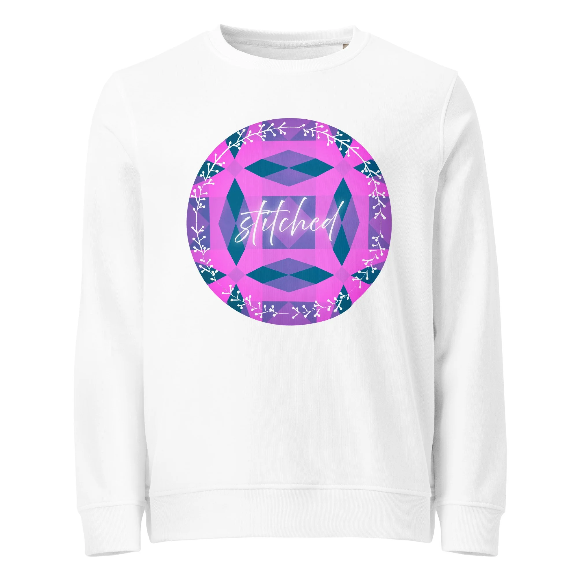 Unisex Organic Sweatshirt - Home Sewn: Aqua Stitched Pink by Stephani Hopwood & the Kate Shu Collective