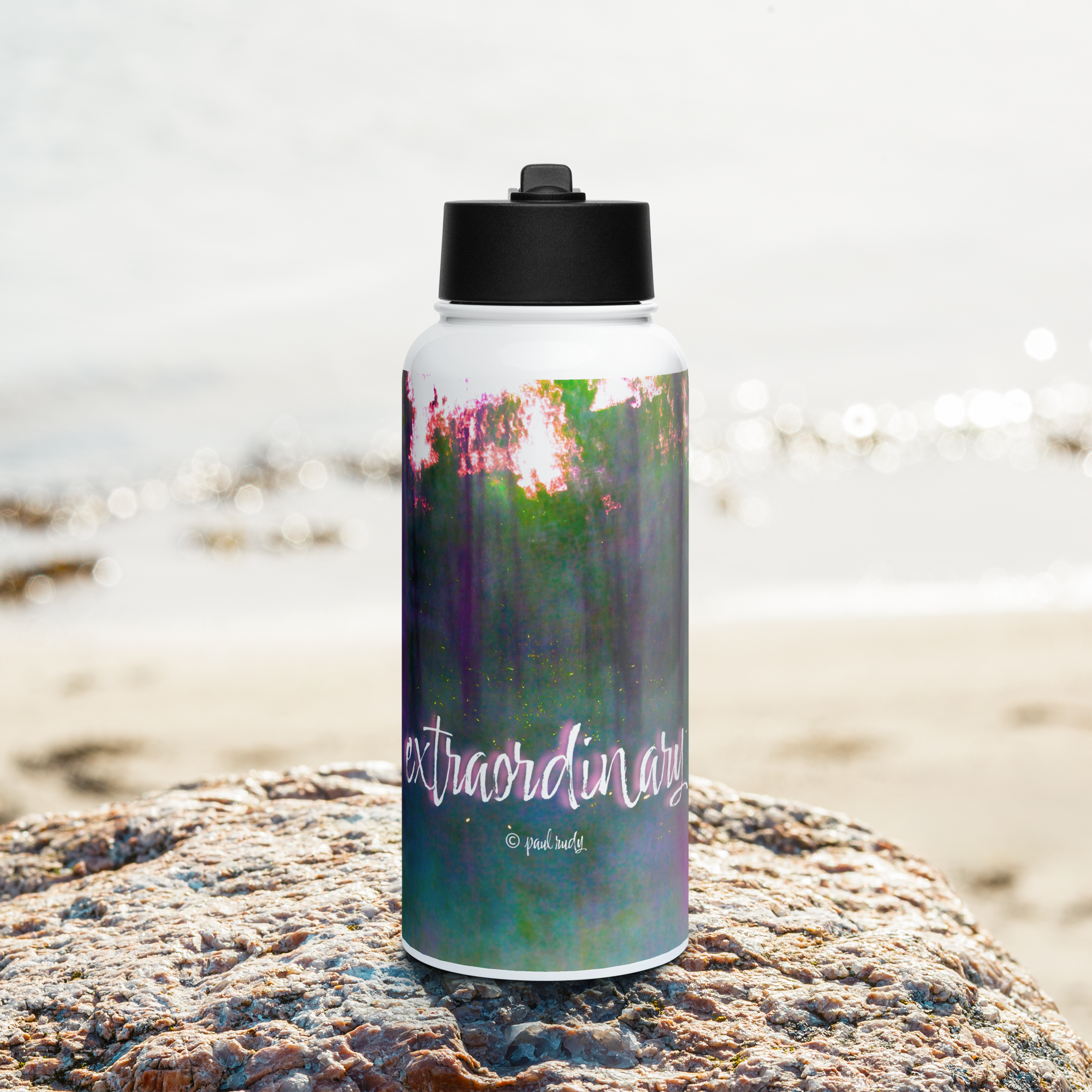 Stainless Steel Water Bottle with a Straw Lid - 32 oz - Extraordinary by Paul Rudy & the Kate Shu Collective