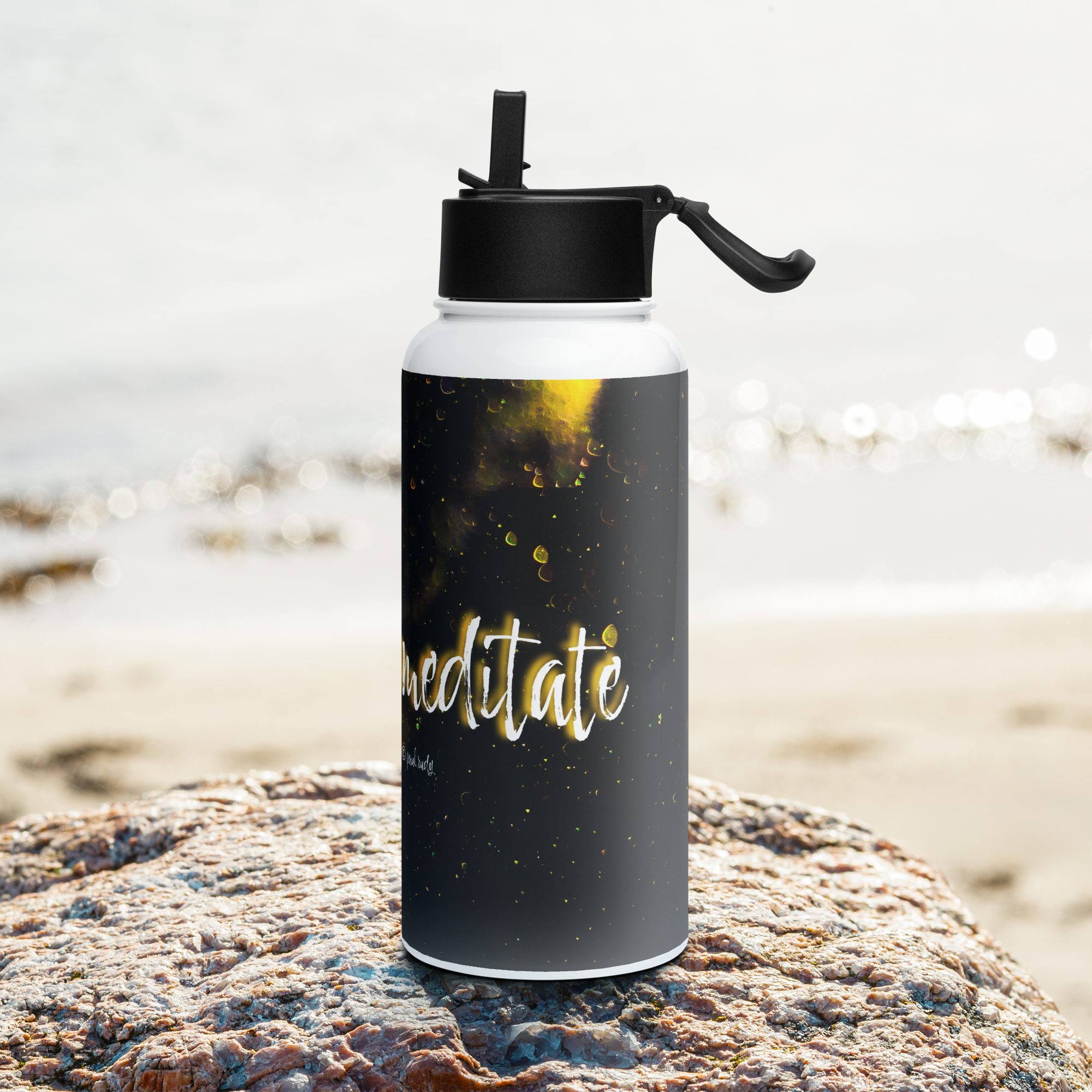 Stainless Steel Water Bottle with a Straw Lid - 32 oz - Meditate by Paul Rudy & the Kate Shu Collective