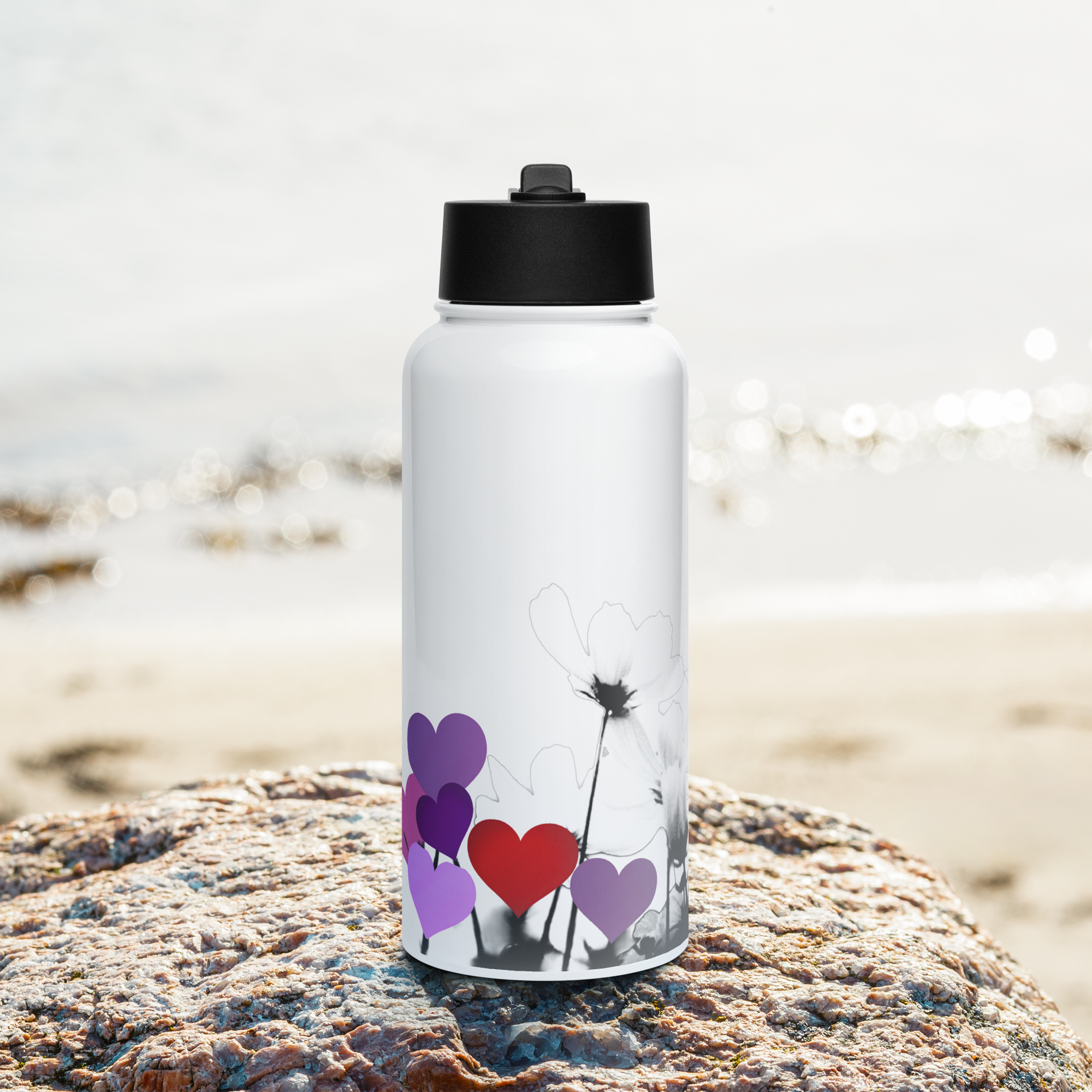 Stainless Steel Water Bottle with a Straw Lid - 32 oz - One Heart at a Time by Suzie Hightshoe & the Kate Shu Collective