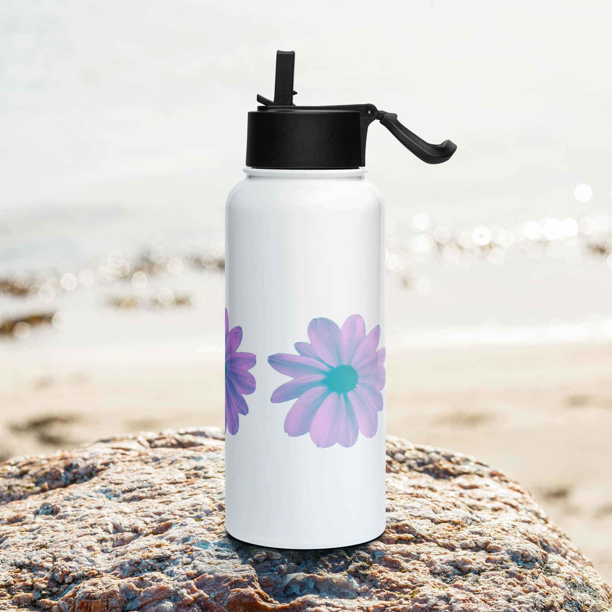 Stainless Steel Water Bottle with a Straw Lid - 32 oz - Get Good Art: False Indigo by Suzie Hightshoe & the Kate Shu Collective
