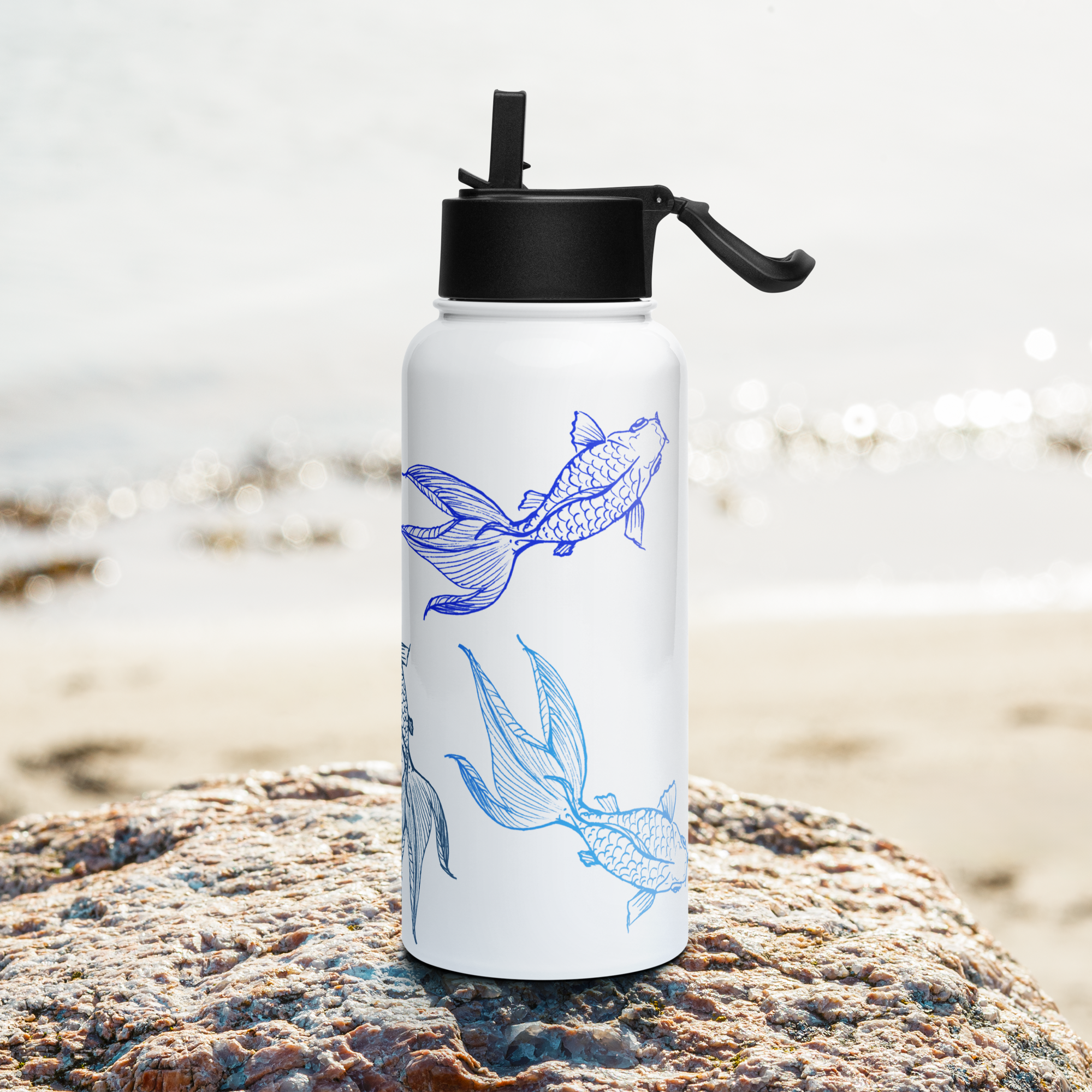 Stainless Steel Water Bottle with a Straw Lid - 32 oz - Blue Trio by Deanna Schweitzer & the Kate Shu Collective