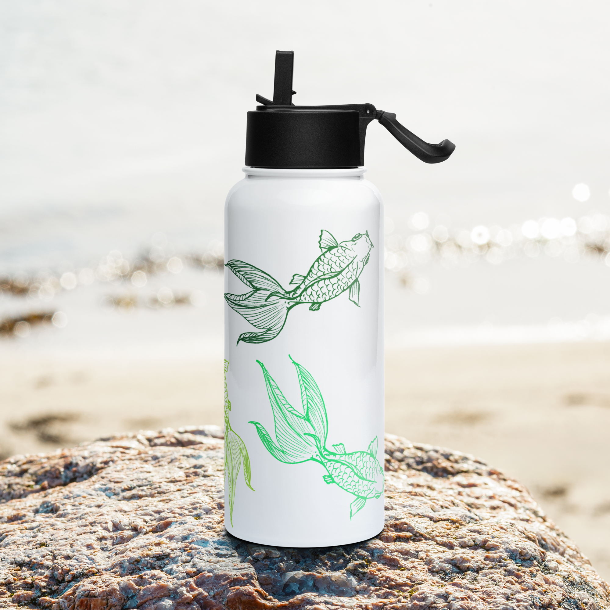 Stainless Steel Water Bottle with a Straw Lid - 32 oz - Never Easy Being Green by Deanna Schweitzer & the Kate Shu Collective
