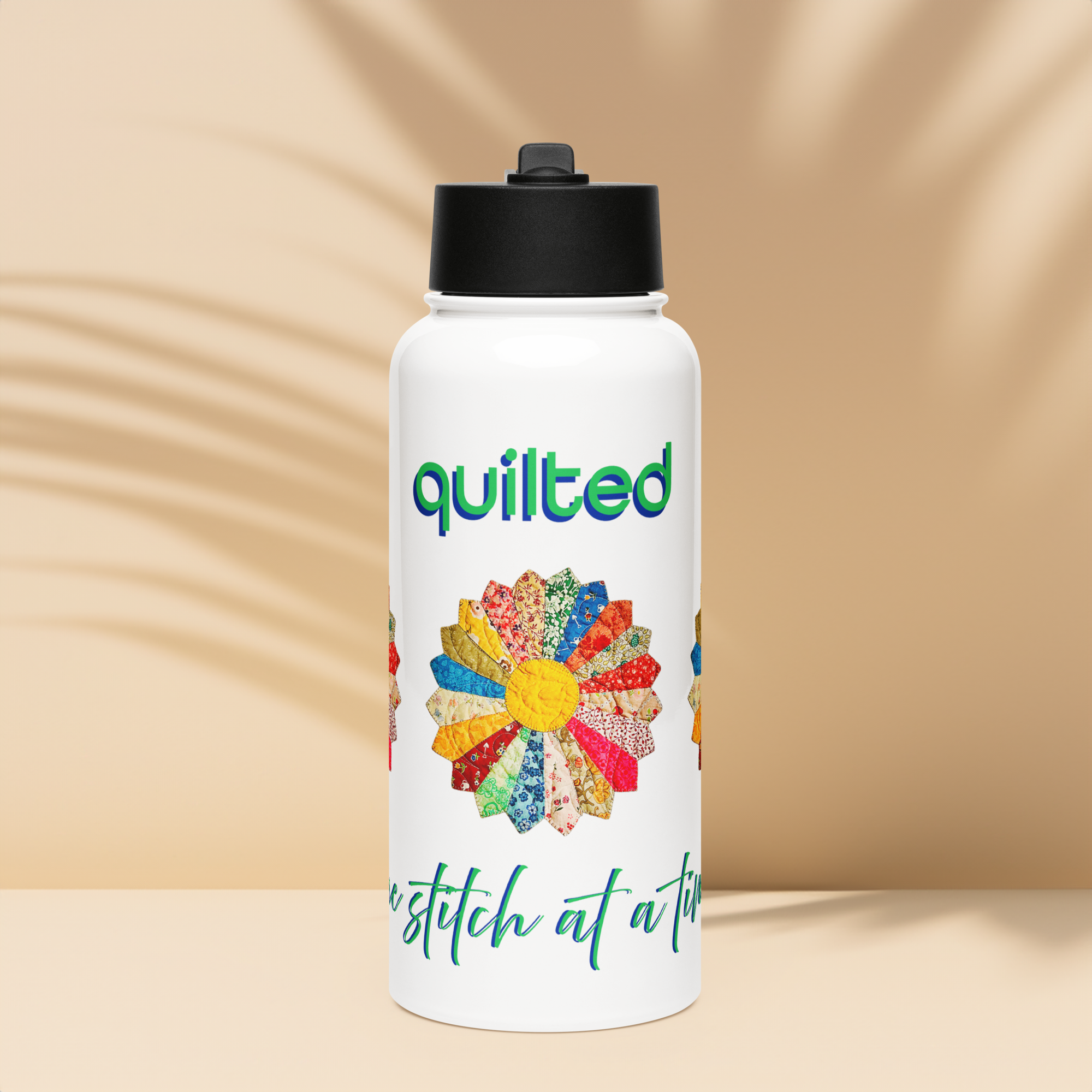 Stainless Steel Water Bottle with a Straw Lid - 32 oz. - Quilted: One Stitch at a Time in Green by MaryKay Lambert & the Kate Shu Collective