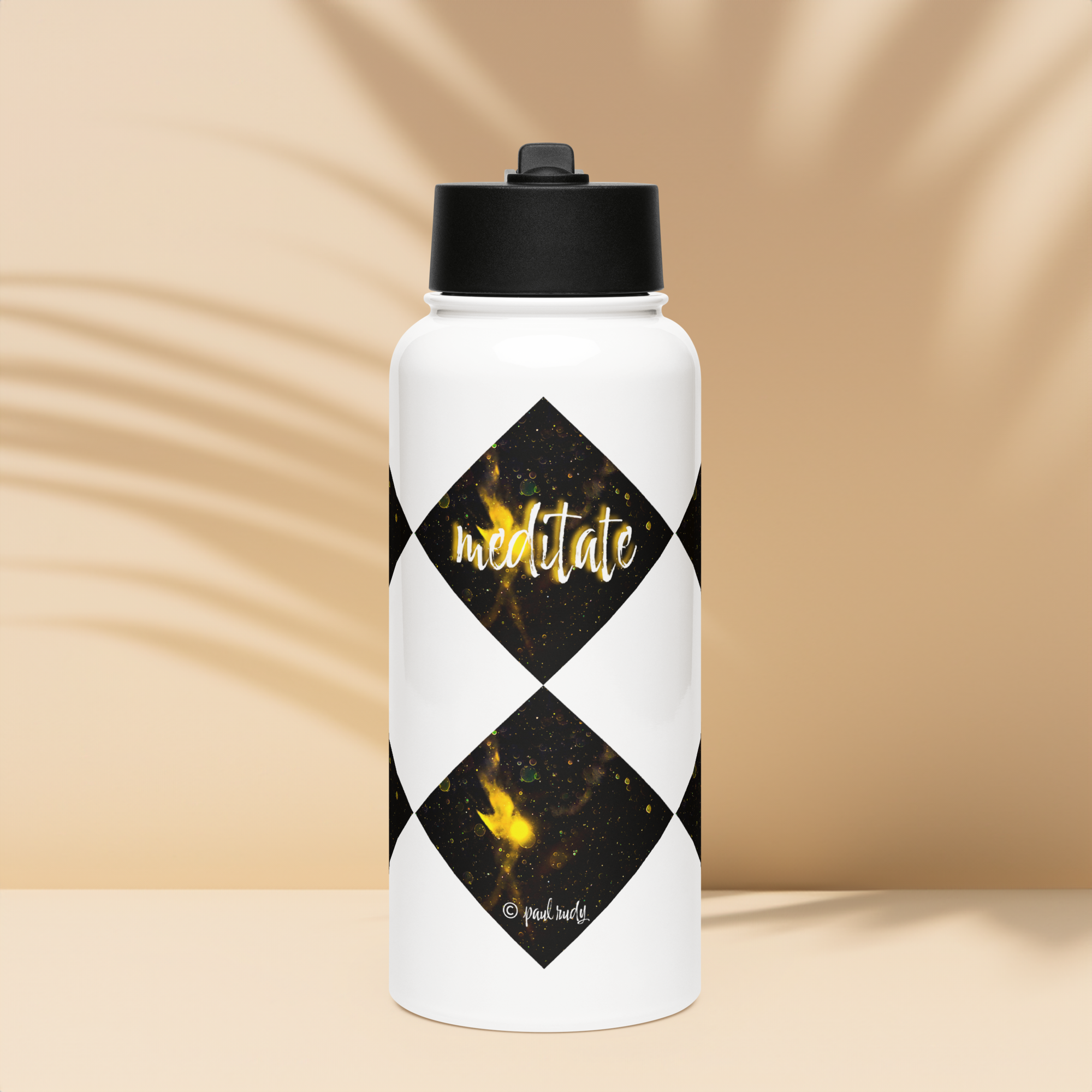 Stainless Steel Water Bottle with a Straw Lid - 32 oz - Meditate by Paul Rudy & the Kate Shu Collective