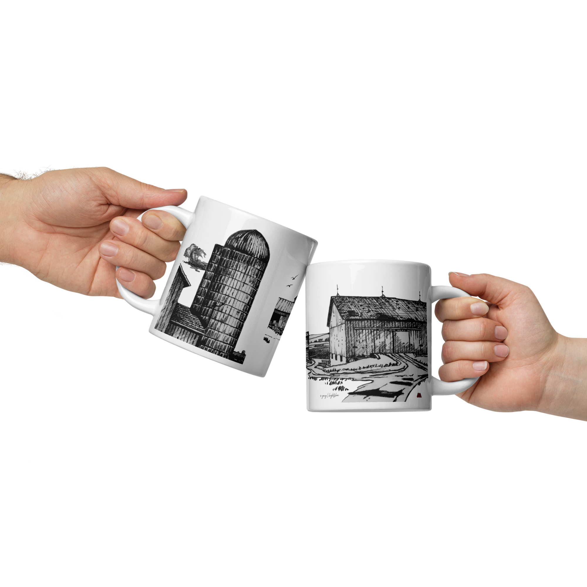 White Glossy Mug - 20, 15, 11 oz - The Farm & The Farm I by Gary L Hightshoe & the Kate Shu Collective