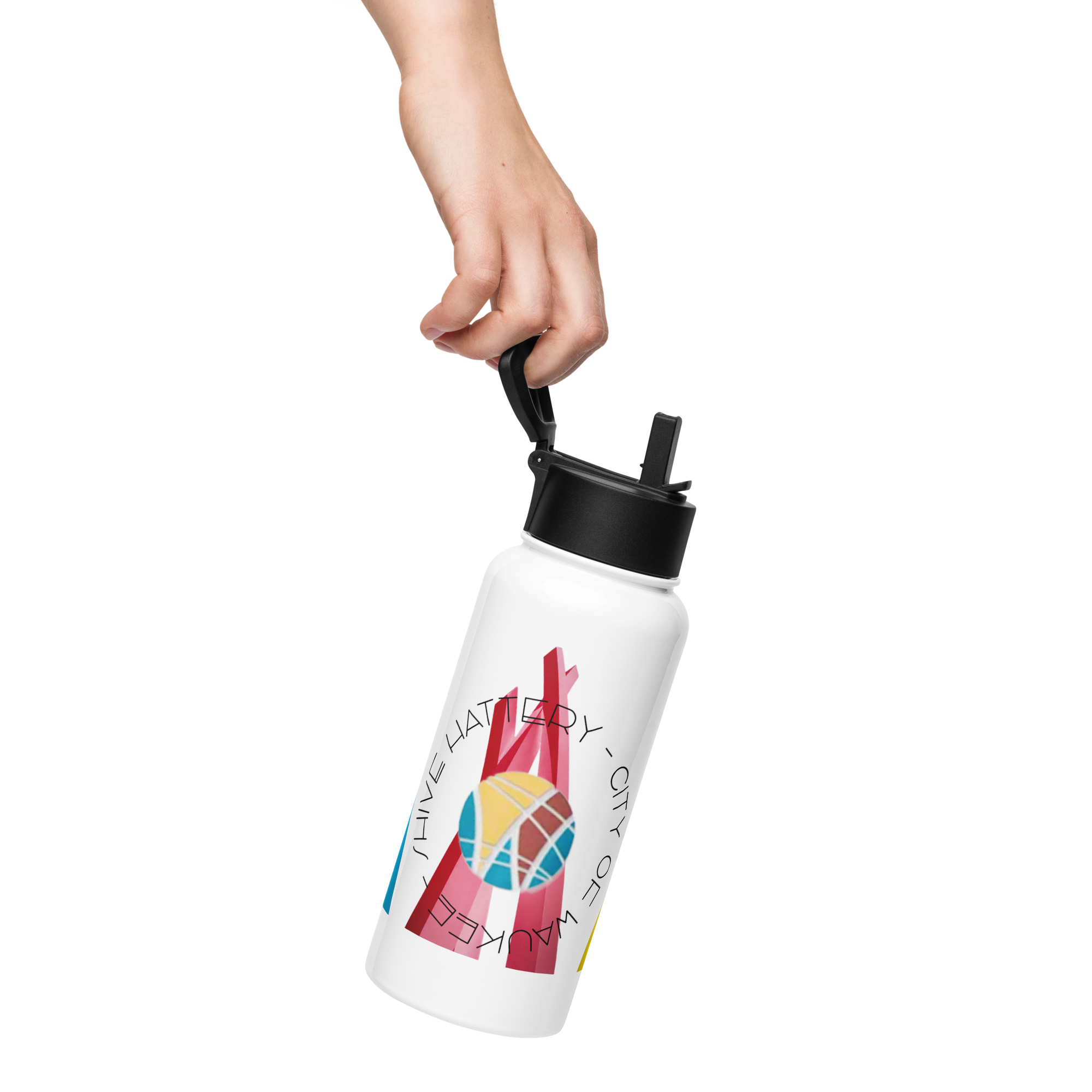 Stainless Steel Water Bottle with a Straw Lid - 32 oz, Collapsable Handle - From the Together Collection by Shive-Hattery & the Kate Shu Collective