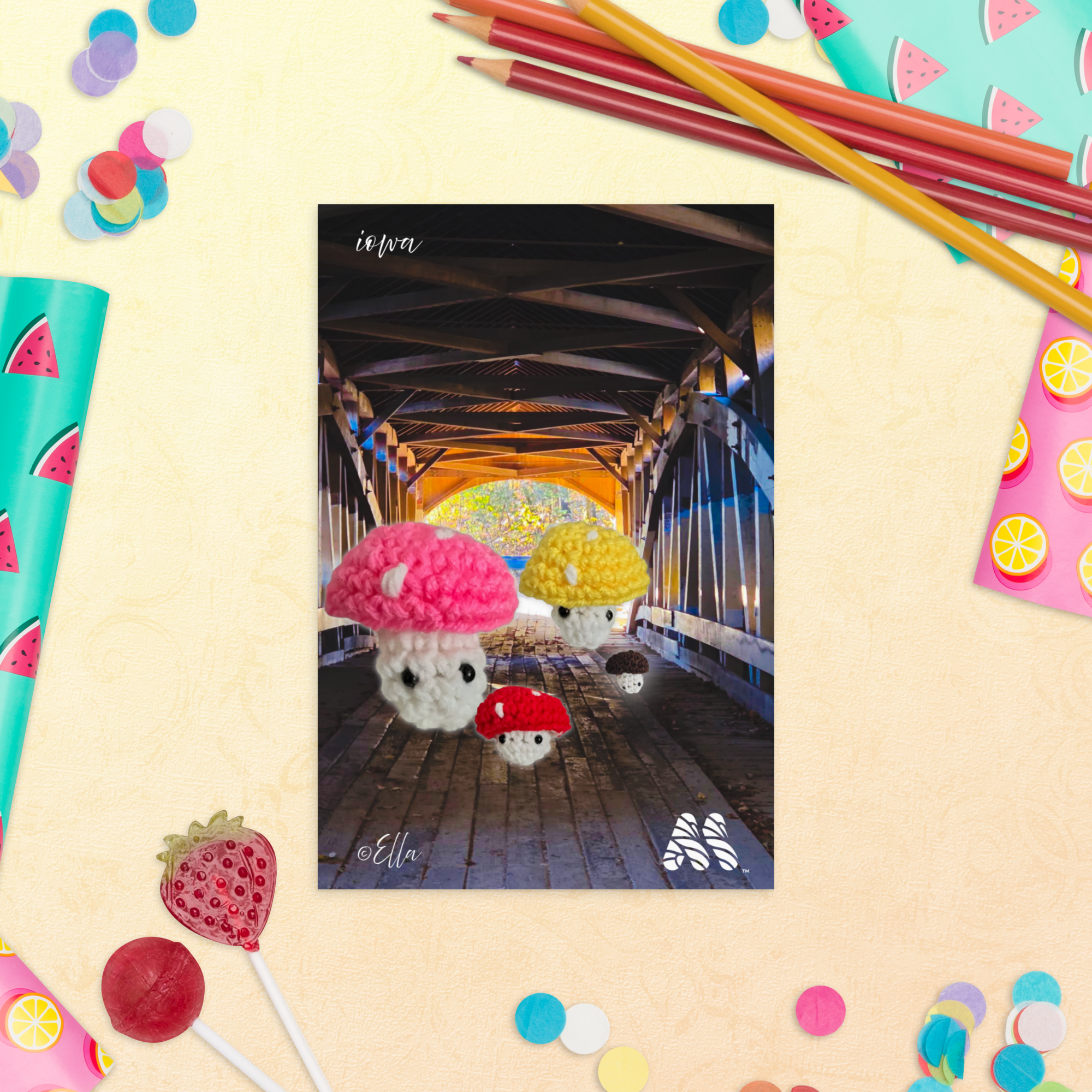 Standard Postcard - 4x6 with Envelope - Family Vacation - Iowa from the Creative Kids Collection by Ella & the Kate Shu Collective