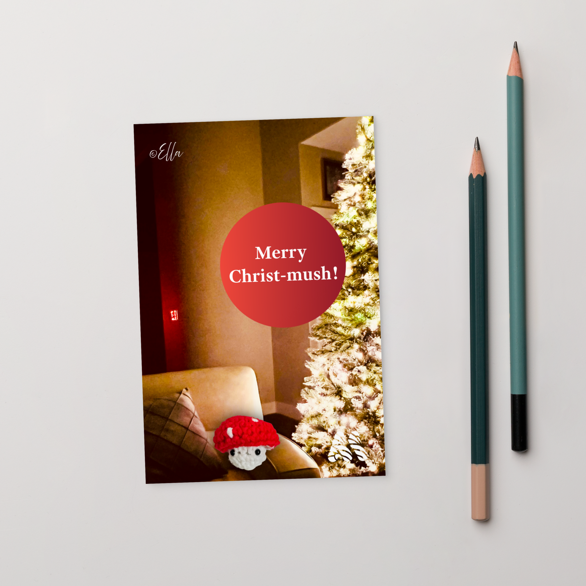 Standard Postcard - 4x6 with Envelope - Good Vibes: Merry Christ-mush, from the Creative Kids Collection by Ella & the Kate Shu Collective