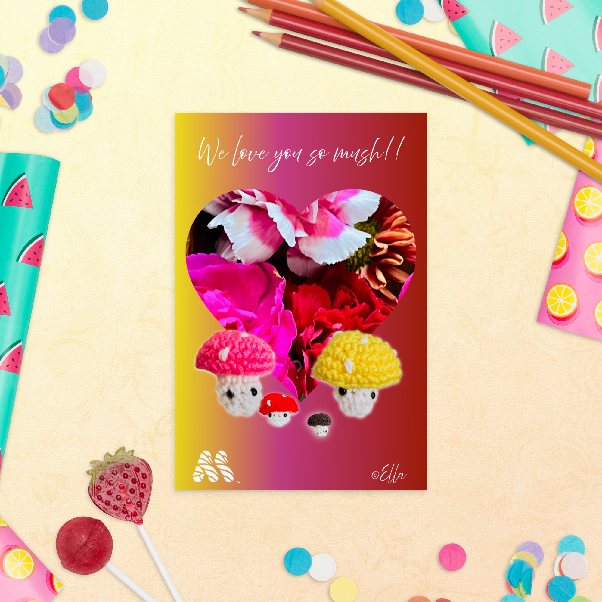 Standard Postcard - 4x6 with Envelope - Good Vibes: We love you so mush, from the Creative Kids Collection by Ella & the Kate Shu Collective