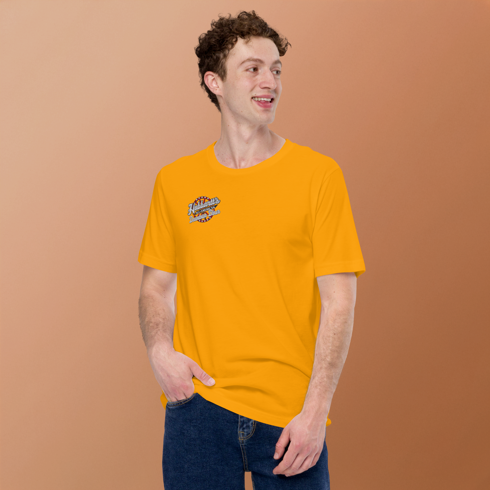 Unisex Staple T-Shirt - 10 Colors, 8 Sizes, Front Logo - From Hubbartt's Downtown Diner at the Monarch Shoppe