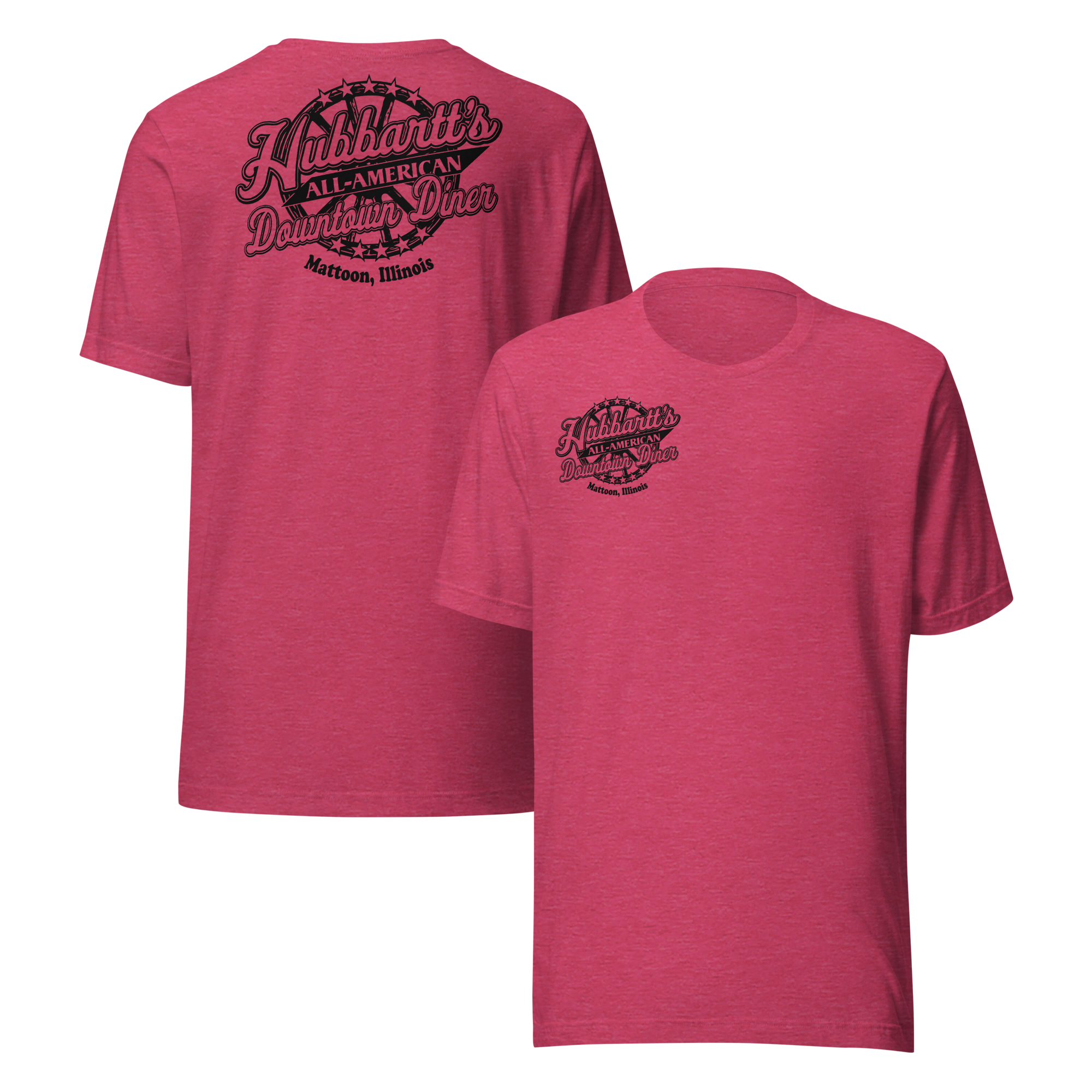 Unisex Staple T-Shirt - 12 Colors, 9 Sizes, Black Front & Back Logo - From Hubbartt's Downtown Diner at the Monarch Shoppe