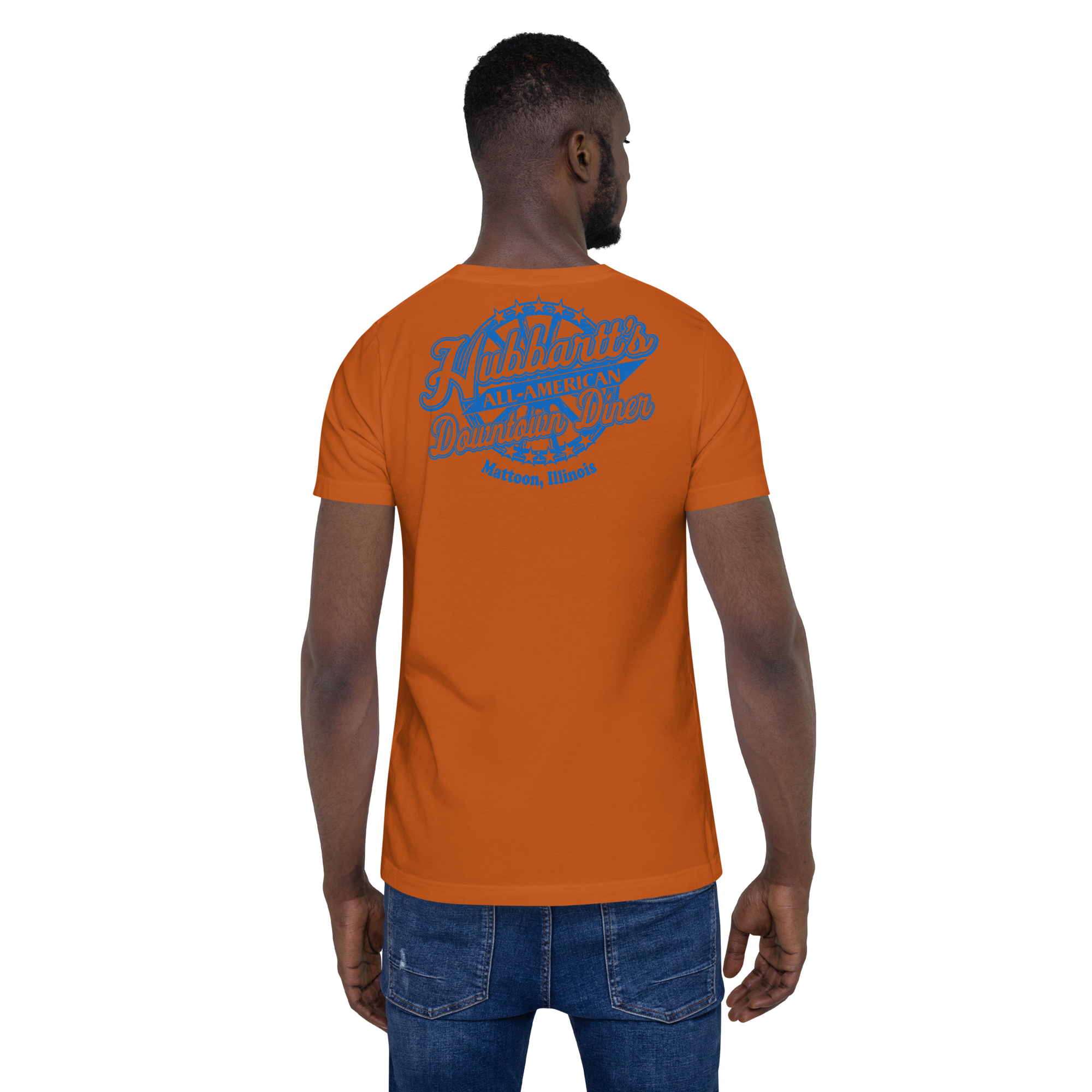 Unisex Staple T-Shirt - 13 Colors, 9 Sizes, Blue Front & Back Logo - From Hubbartt's Downtown Diner at the Monarch Shoppe