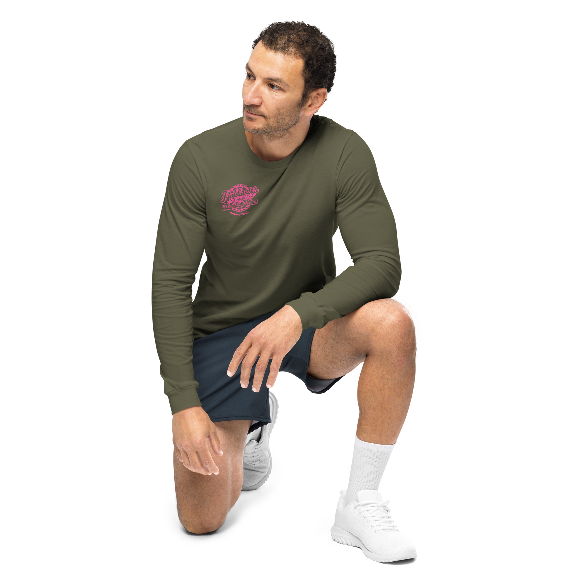 Unisex Long Sleeve Tee - 13 Colors, 6 Sizes, Pink Front & Back Logo - From Hubbartt's Downtown Diner at the Monarch Shoppe