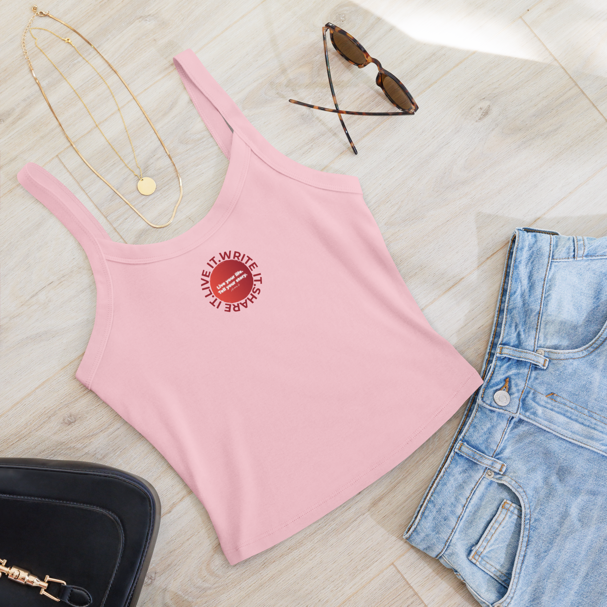 Women’s Micro-Rib Tank Top - 6 Colors, 6 Sizes, Red Logo Front & Back - Tell Your Story, Love Life by Juli Accola & the Kate Shu Collective