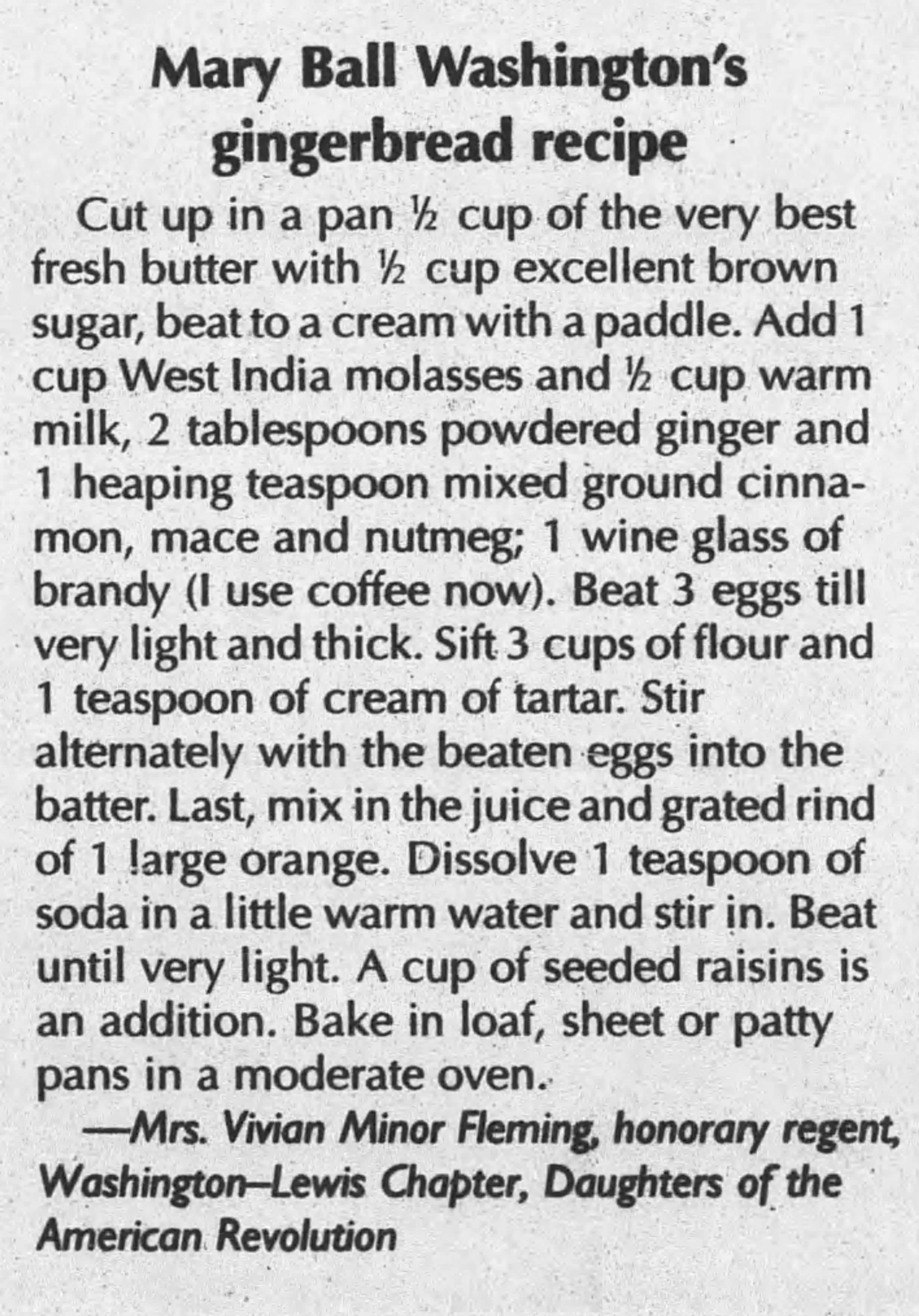 Mary Ball Washington's gingerbread recipe