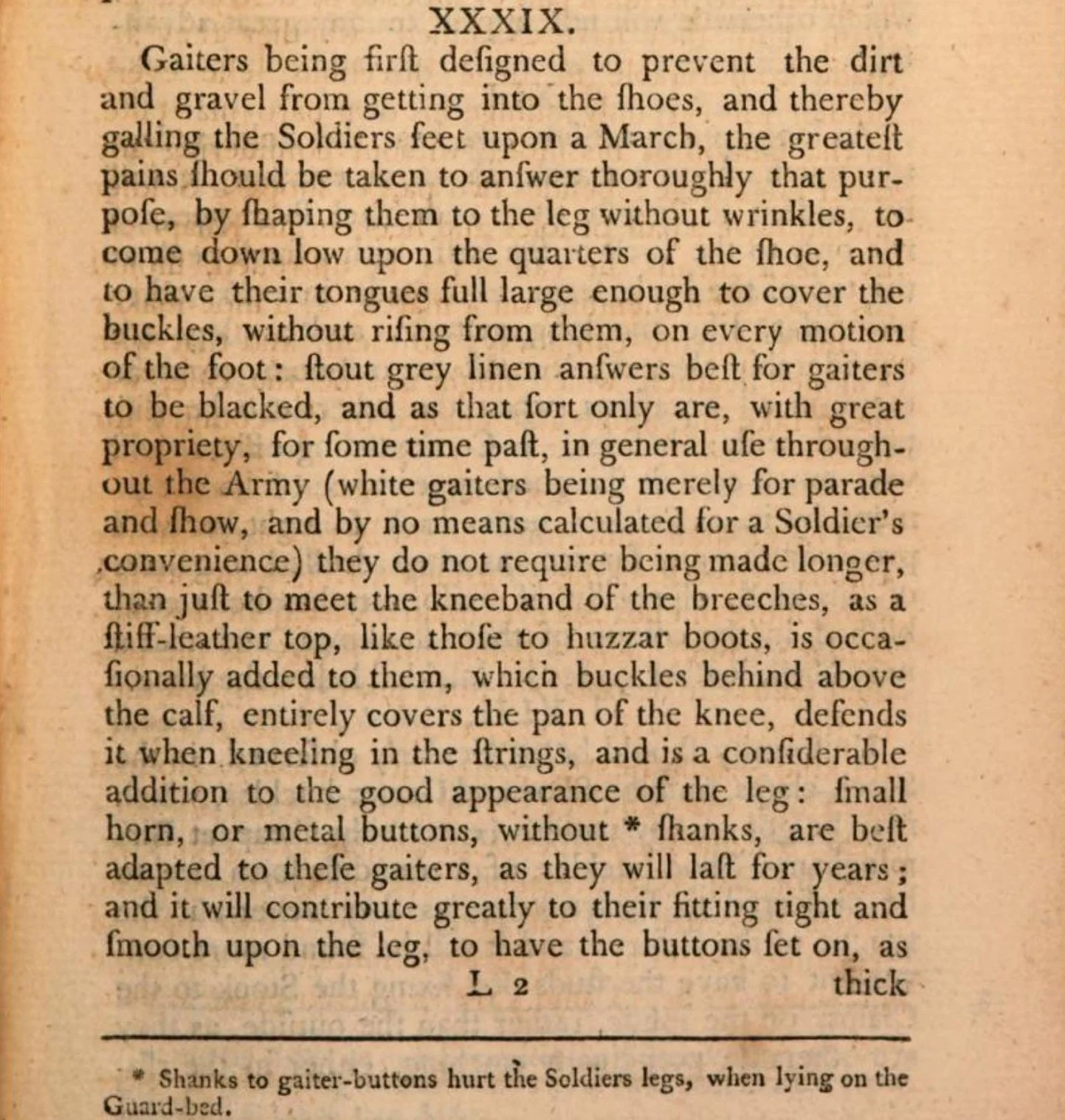 Cuthbertson's description of soldiers' gaiters, 1776