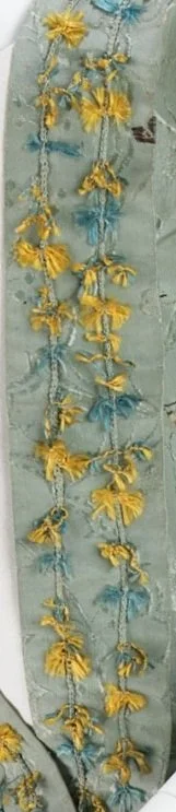 Detail of fly fringe decorating the robings of an 18th century robe a l'anglaise (Met 2009.300.648)