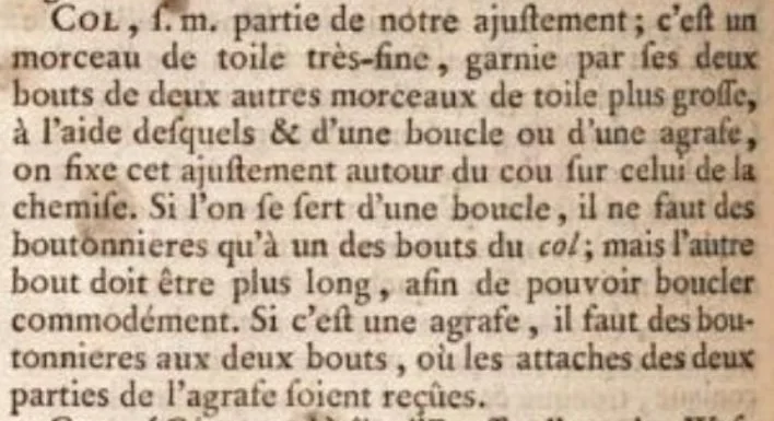 Definition of a neck stock from an 18th century encyclopedia