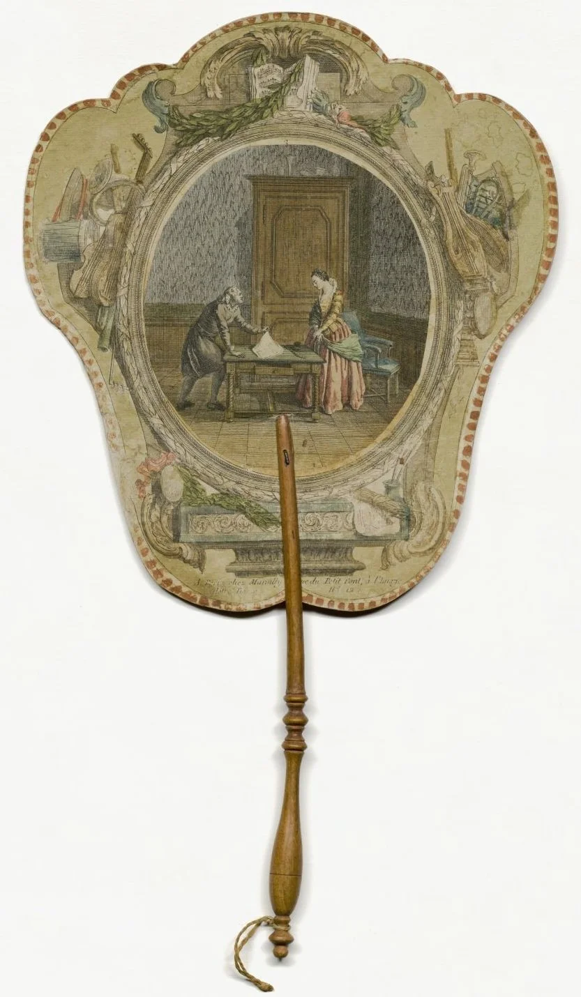 18th century flat fan, printed with an opera scene