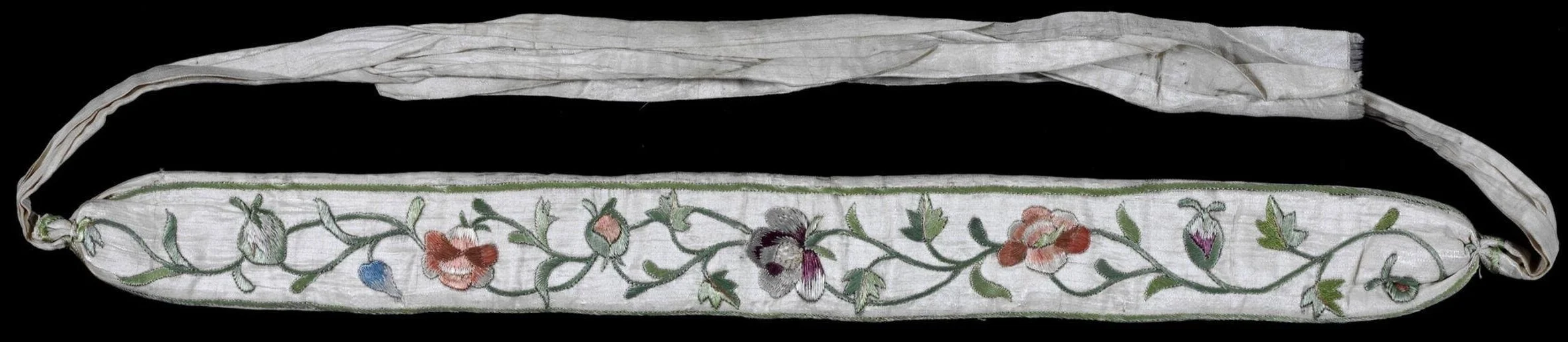 An embroidered garter from the 18th century