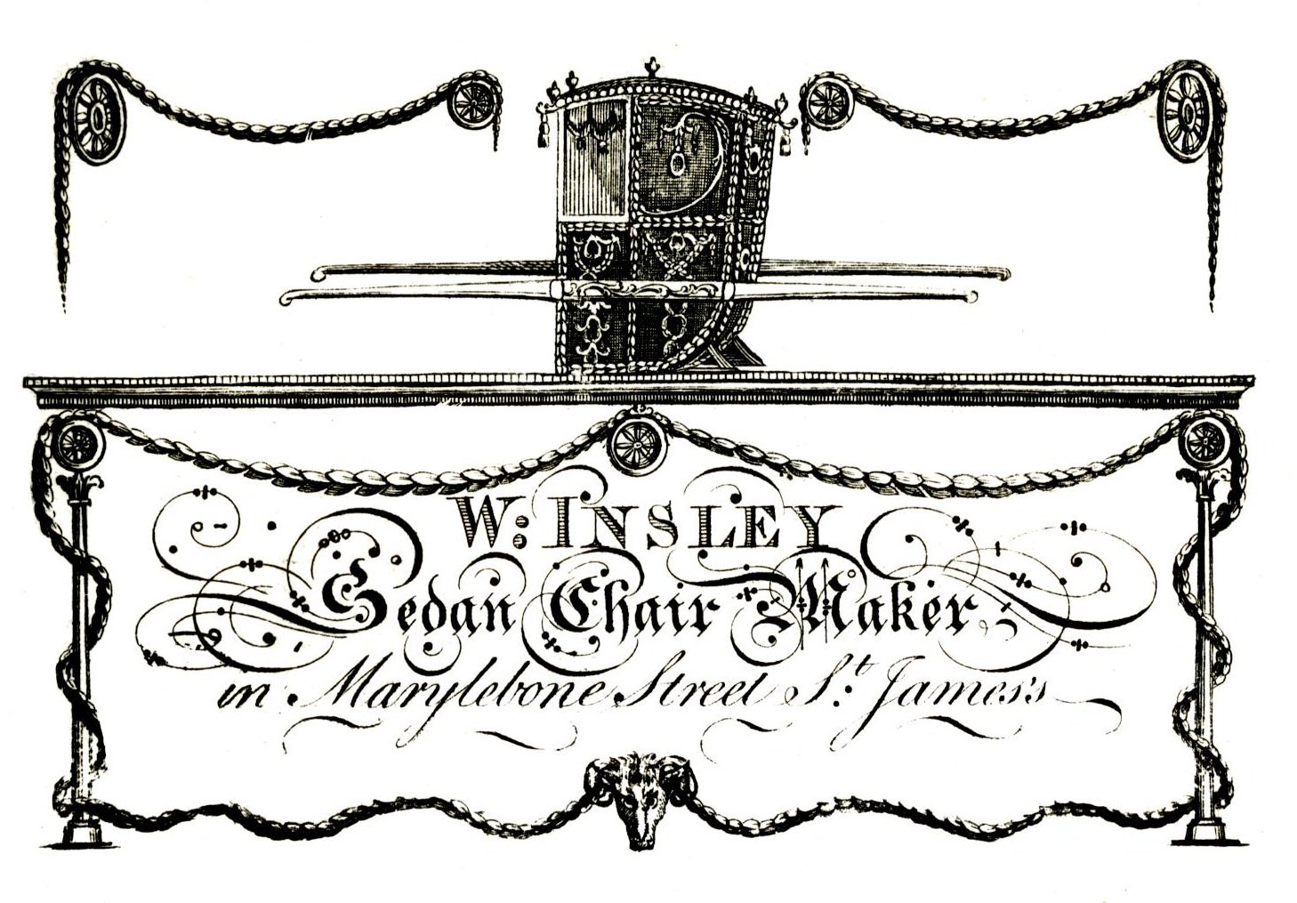 18th century trade card of W. Insley, sedan chair maker