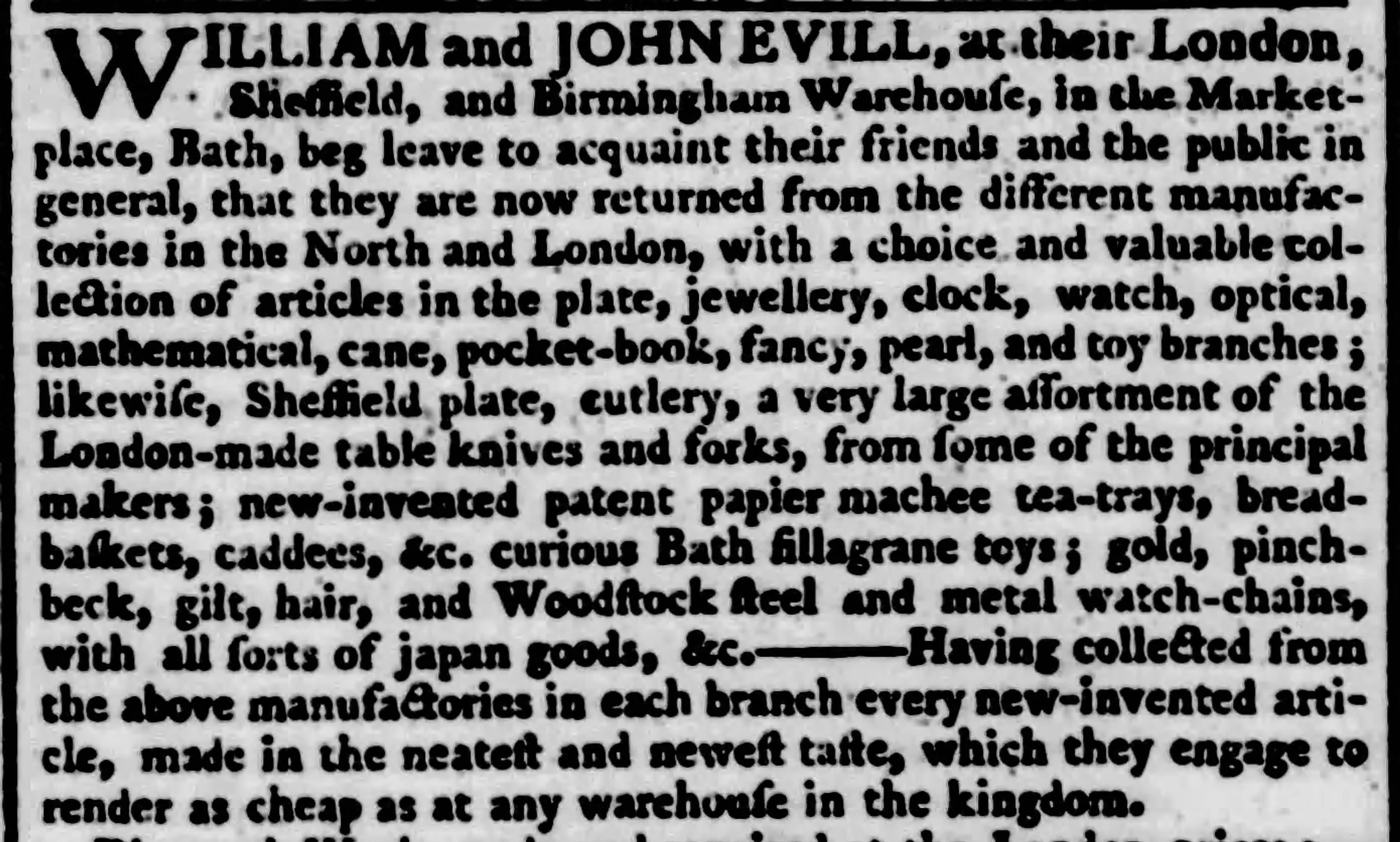 Vintage newspaper advertisement for a shop in Bath, England