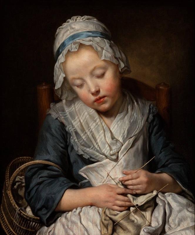 18th century knitting girl sleeping
