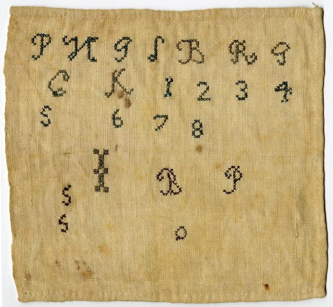 18th century marking sampler made by Beulah Philbrick, New Hampshire History Network 1964.035.08